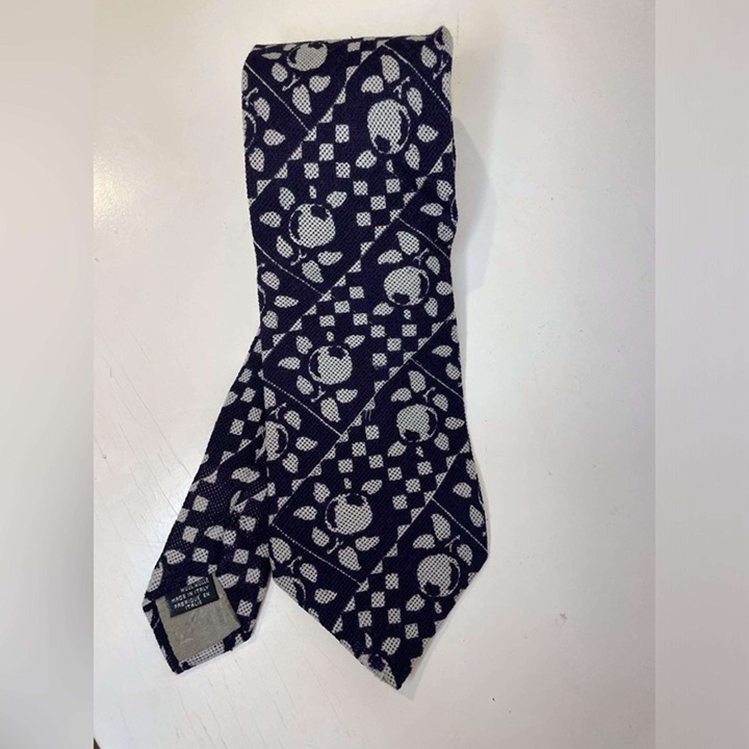 Emporio Armani Vintage Men’s Blue and White Checkered Tie