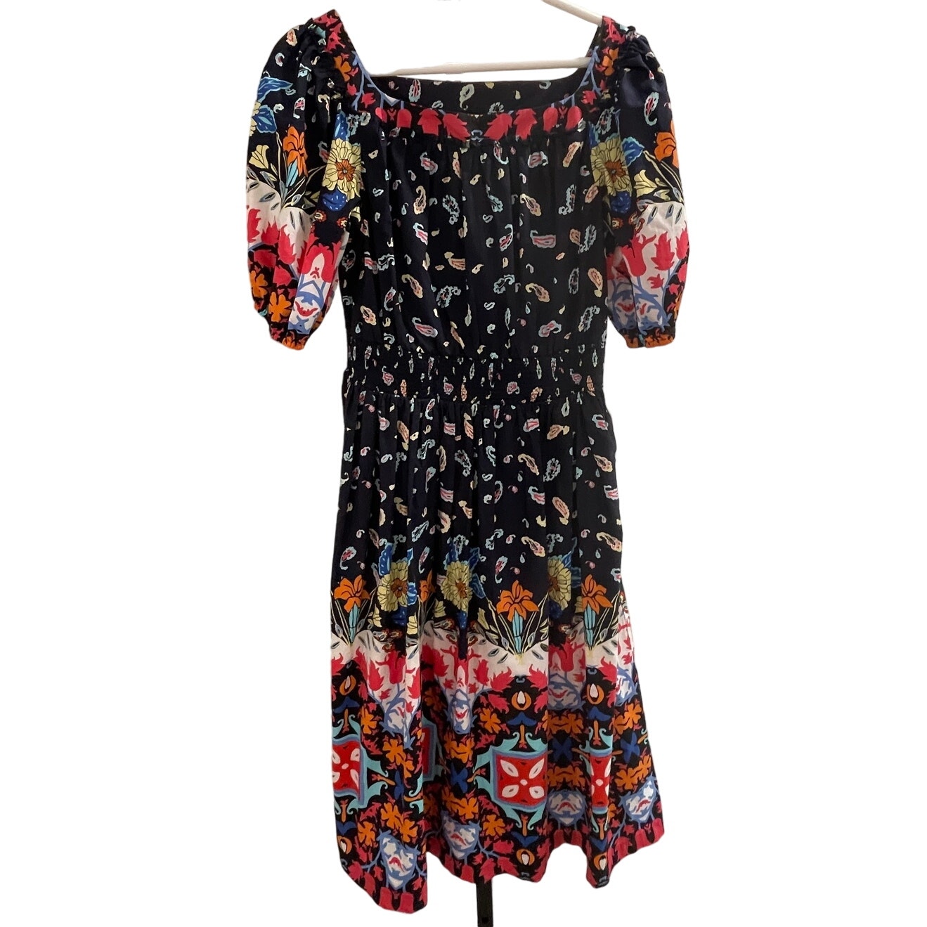Kaya Maxi Blue Floral Cotton Dress Peasant Small