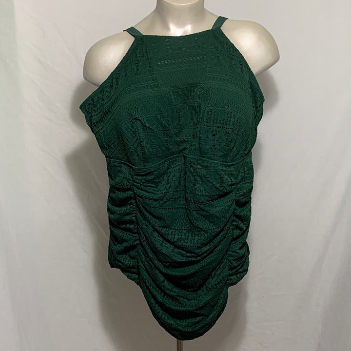 Torrid Swimsuit Swim One Piece Wireless Crochet High Neck Olive Green Plus 6 30