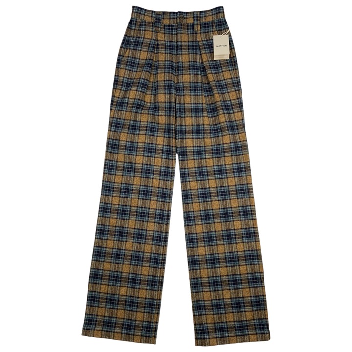 Mother The Pleated Maven Prep Sneak Pants 24 Delta Dawn Blue Brown Plaid Hi Rise