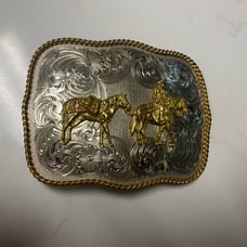 Vintage Montana Silversmiths Vintage Engraved Western Team Ropers Belt Buckle