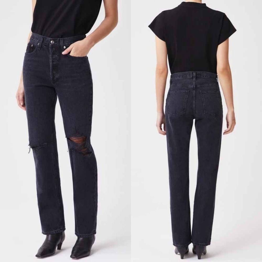 Agolde Lana Women's Size 32 Vintage Distressed Straight Leg Jeans Disorder Black