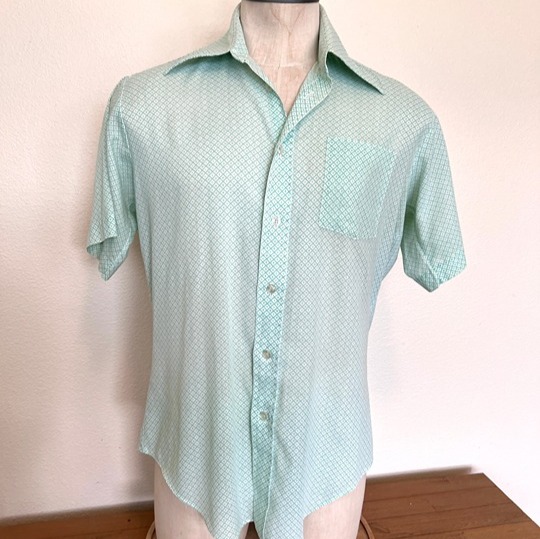 70's Sears Mens Shirt - Mint Green & White - Lightweight - Size M/L