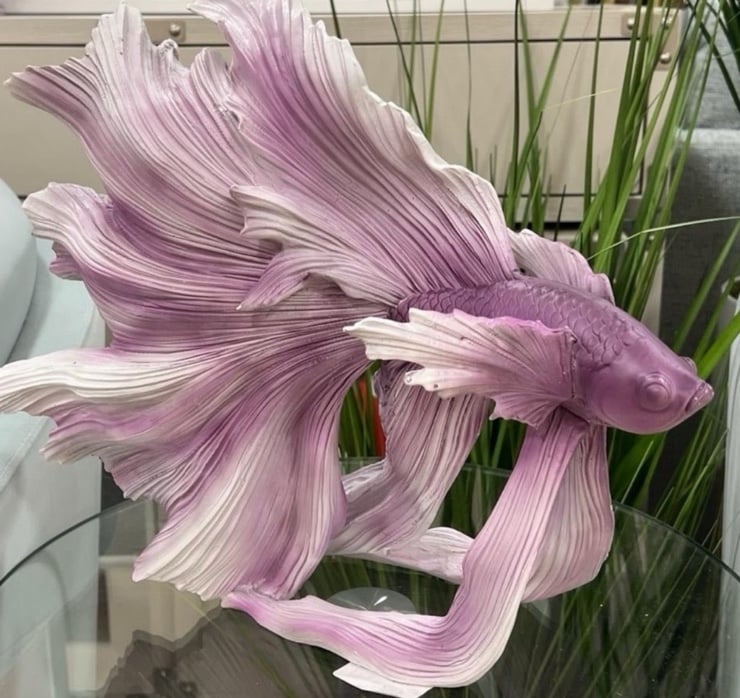 Lovely betta fish purple sculpture figure coastal decor display large 16x12”