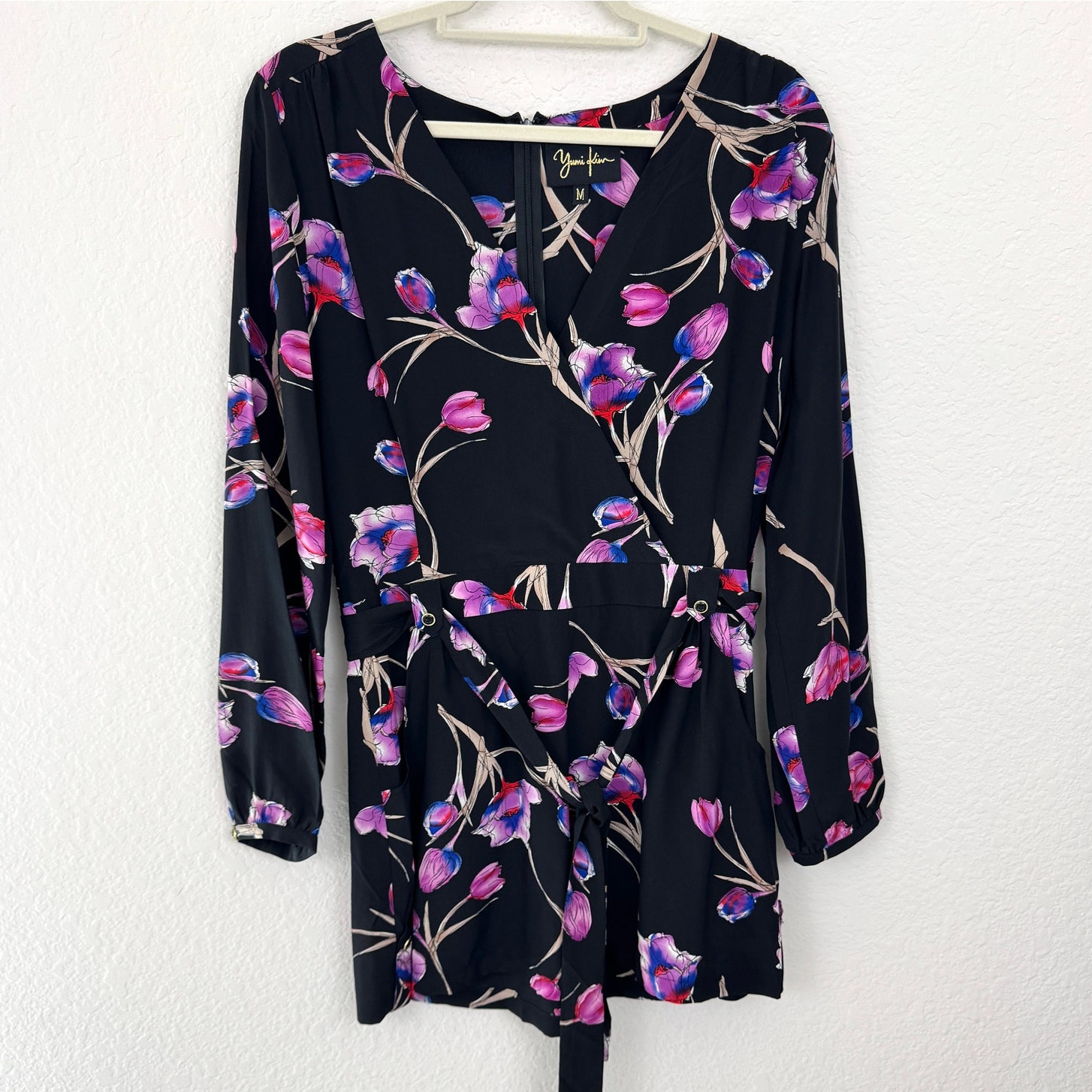 Yumi Kim Womens Romper Size M 100% Silk Floral Flowy Black Purple