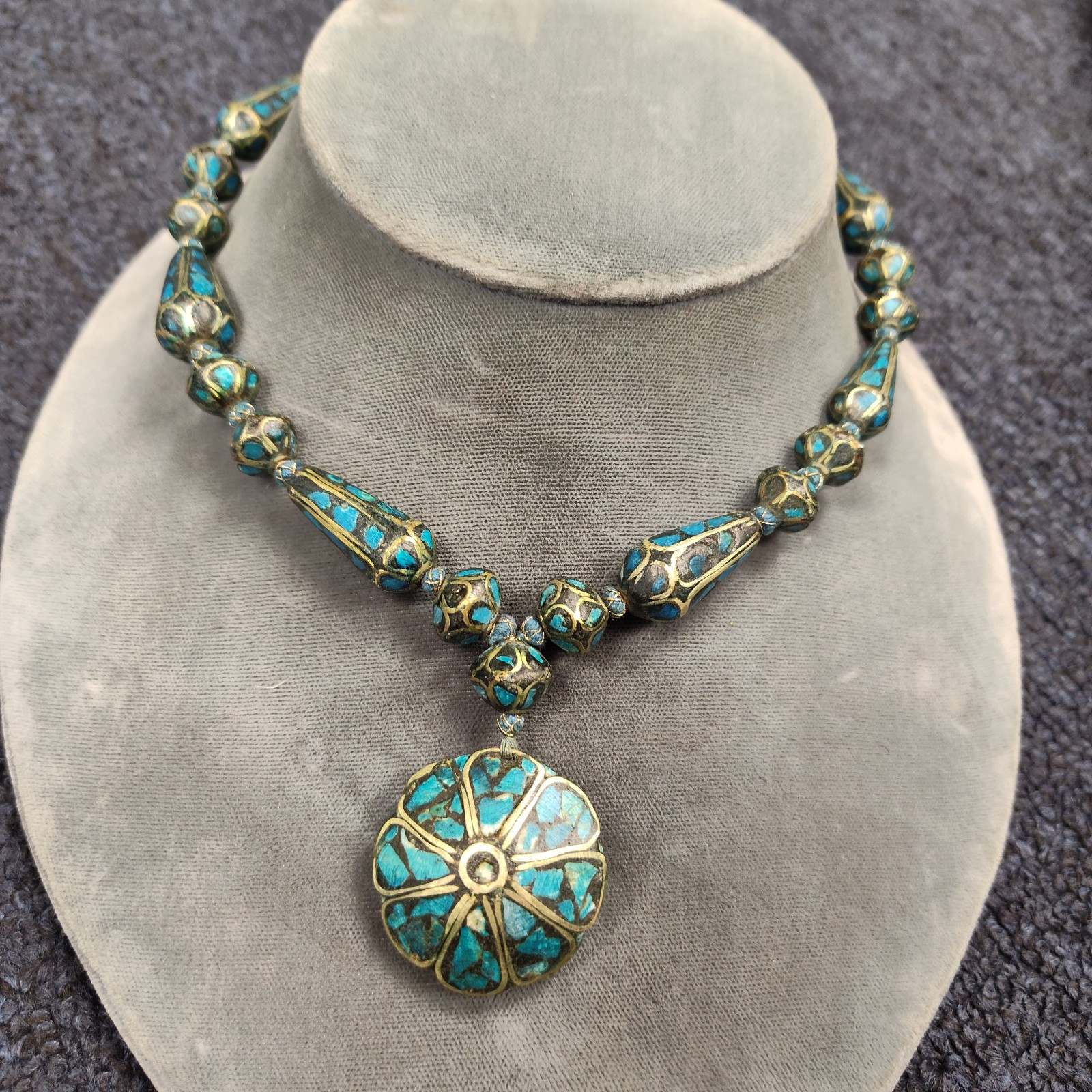 Vintage Masonic turquoise inlay pendant necklace
