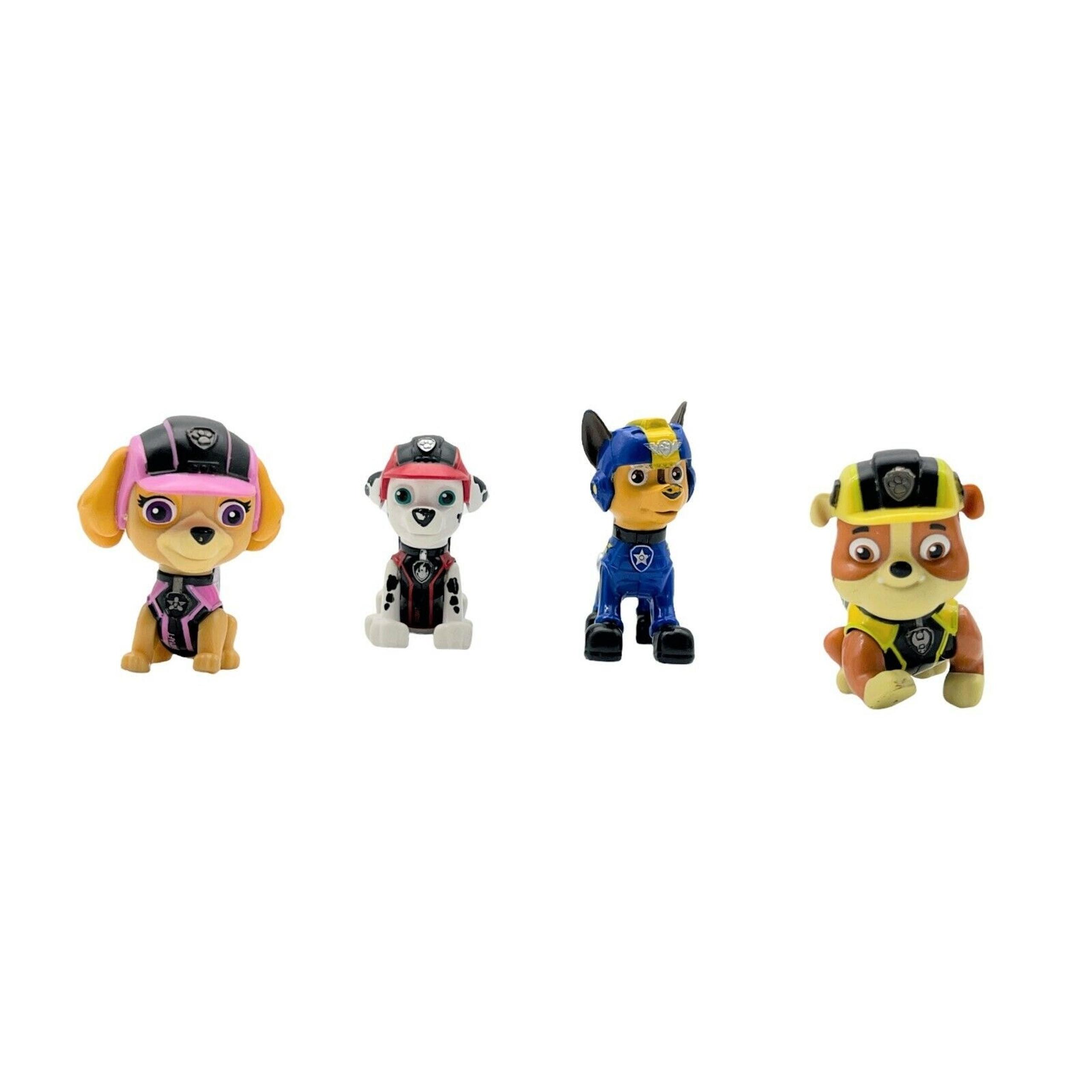 Lot of 4 Paw Patrol 3-Rubber & 1-Plastic Figures Chase, Marshall, Skye, Rubble