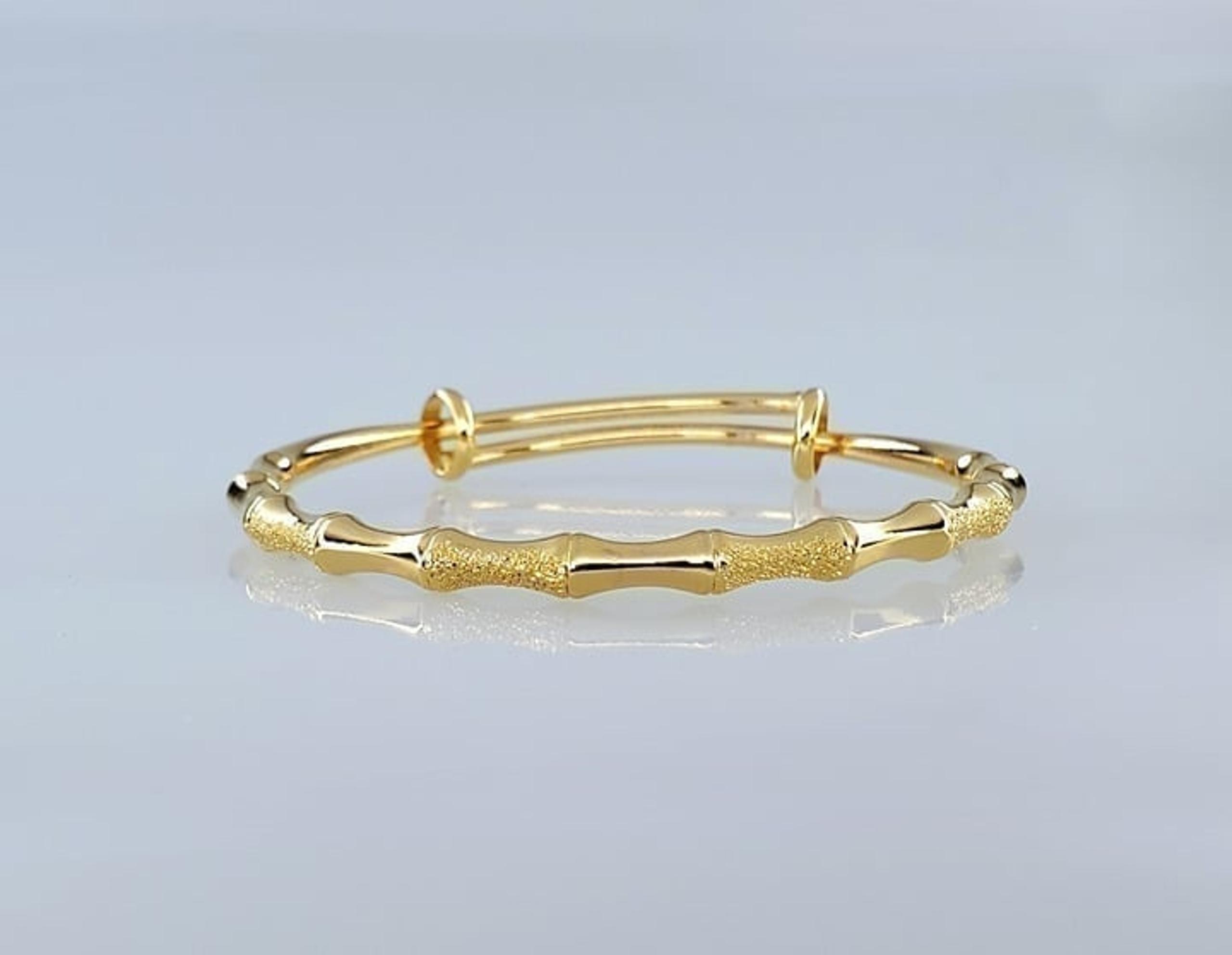 14K Gold Womens Etched Bamboo Bangle Cuff Bracelet 14 Karat Silver Jewelry NEW