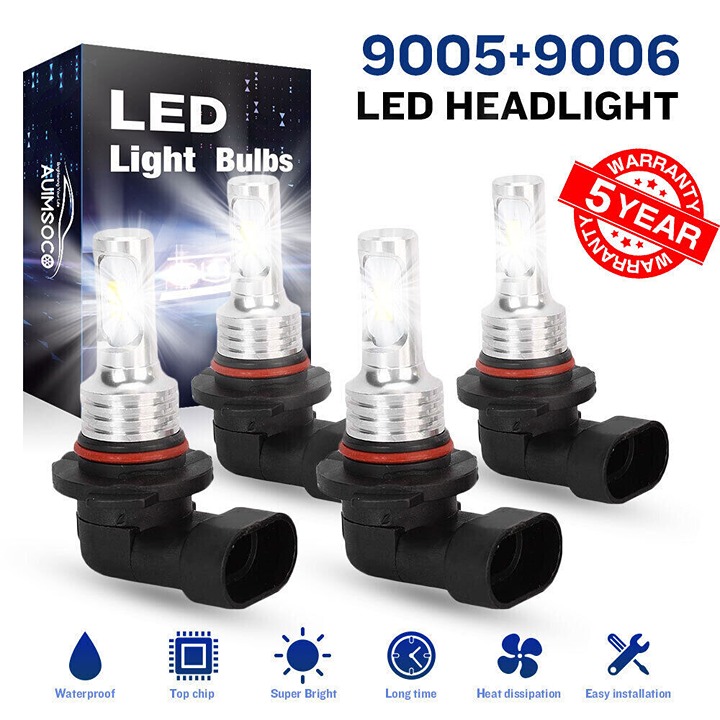 4x Set 9006-9005 LED Headlight KIT Combo Bulbs 10000K High Low Beam Super Bright