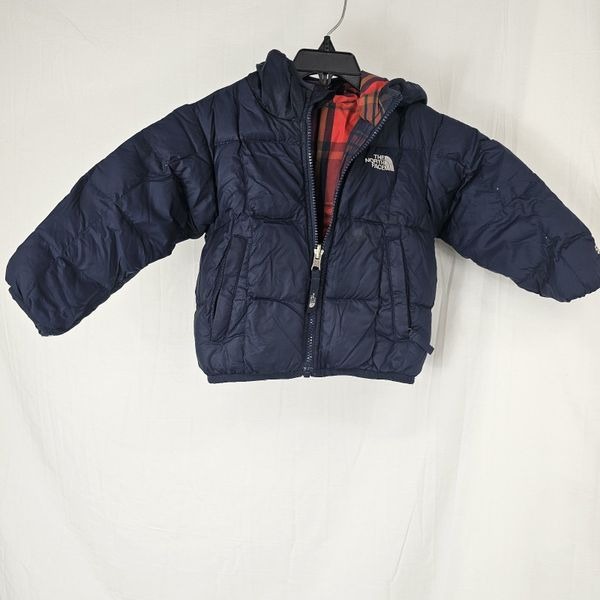 THE NORTH FACE Down Reversible Jacket Toddler Boys Size 2T Red Plaid Navy