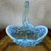 Vtg Fenton Glass Lily Of The Valley Aqua Blue Opalescent Handled Basket *read