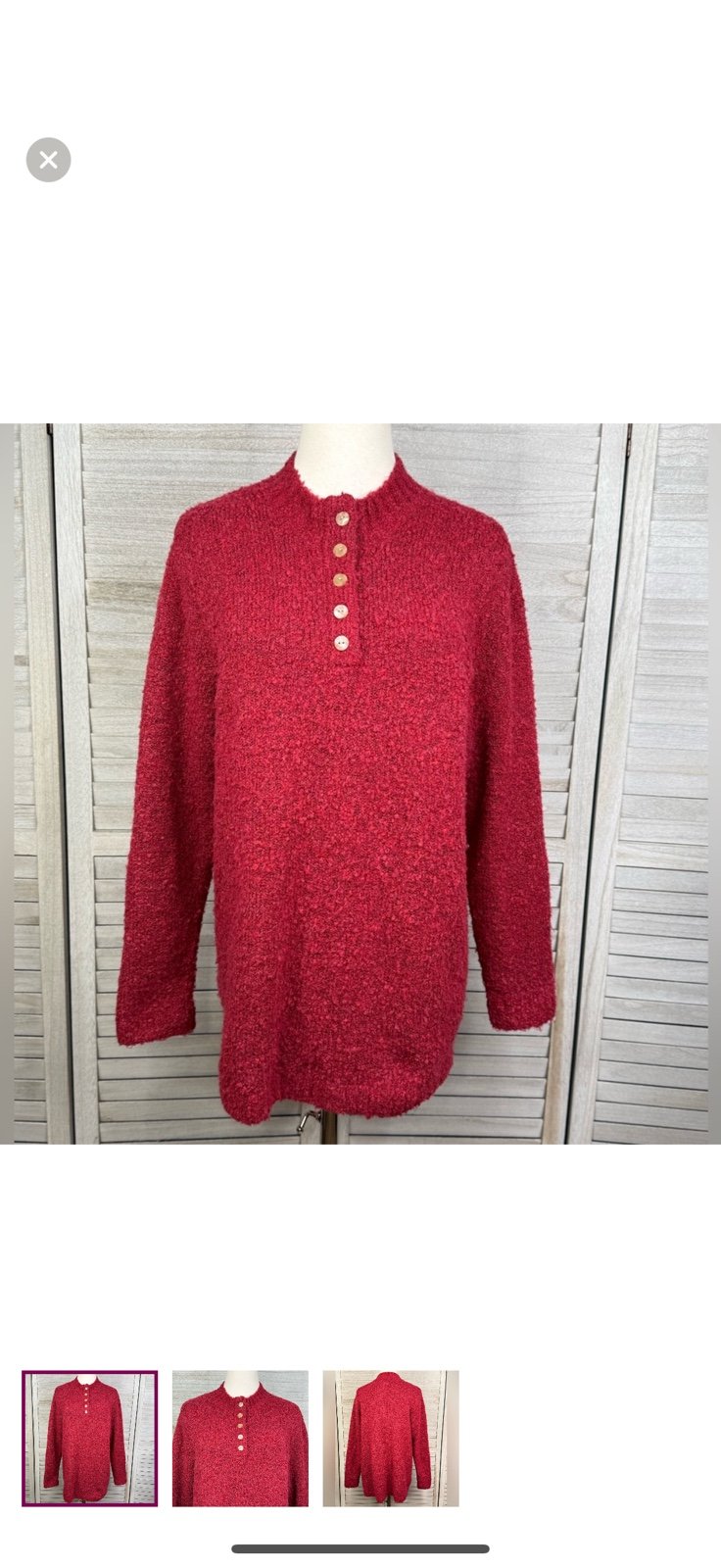 APPLESEED'S Cuddle Boucle Pullover Henley Sweater Marled Claret-XL