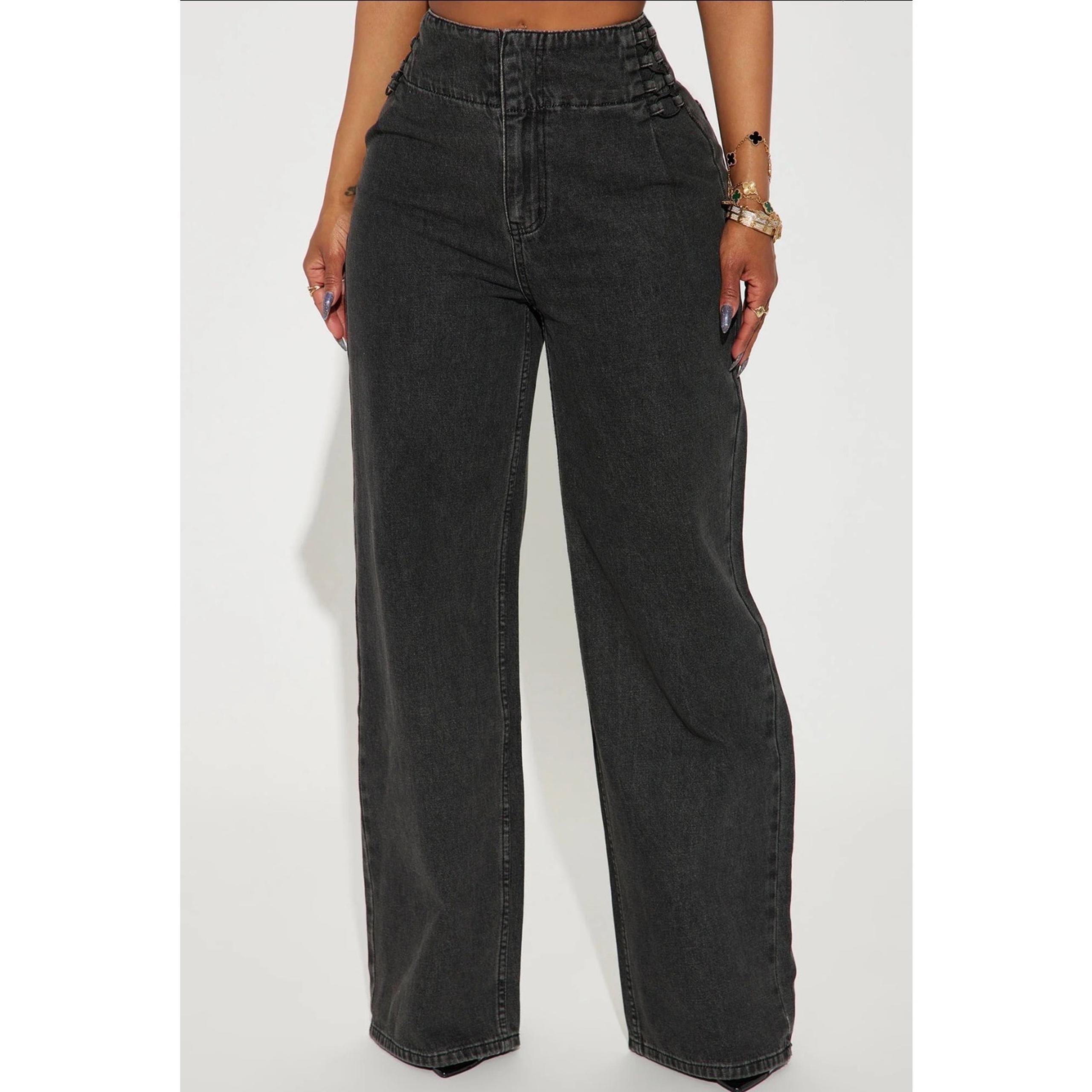 Fashion Nova Daring Drop Waist Baggy Jeans Y2K Wide Leg High Rise Black Wash NWT