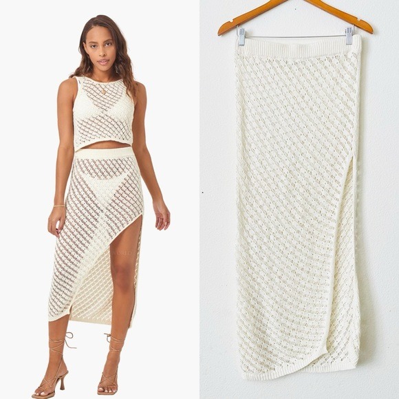 L*SPACE LARGE crochet lace cream midi skirt