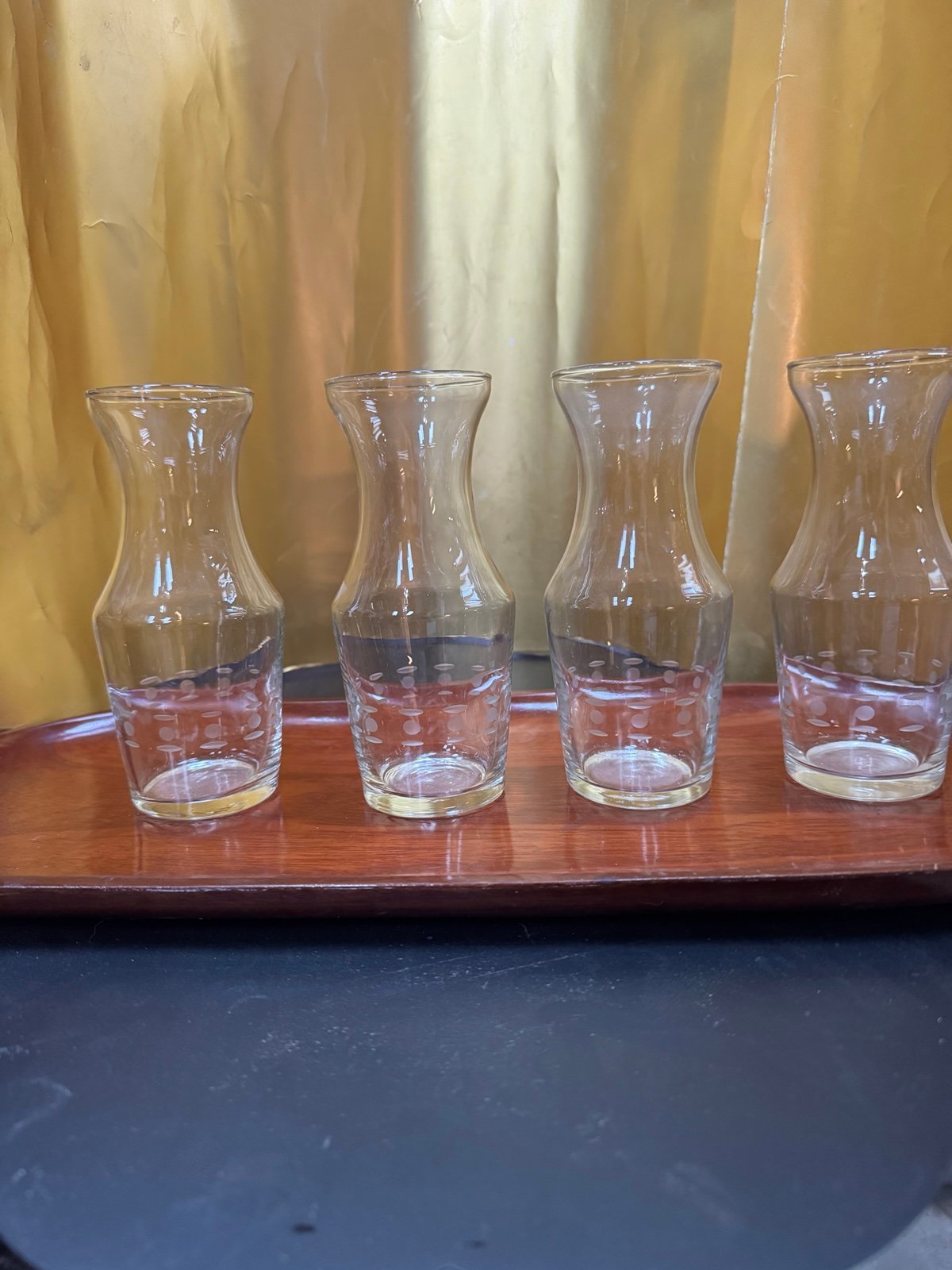 Vintage 4 Etched Dot Line Clear Glass Carafe Vase 6.5