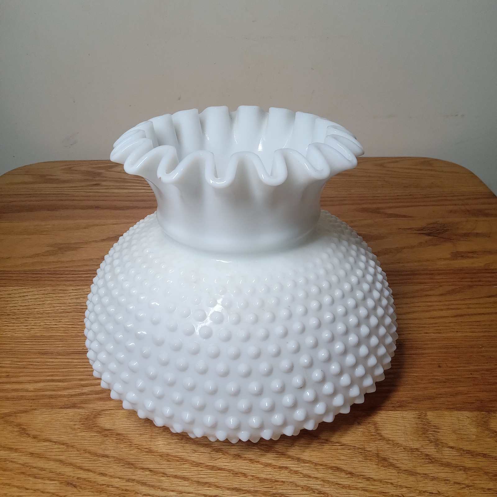 Vintage White Milk Glass Hobnail Lamp Shade 6.75 Fitter Ruffle Crimp Edge