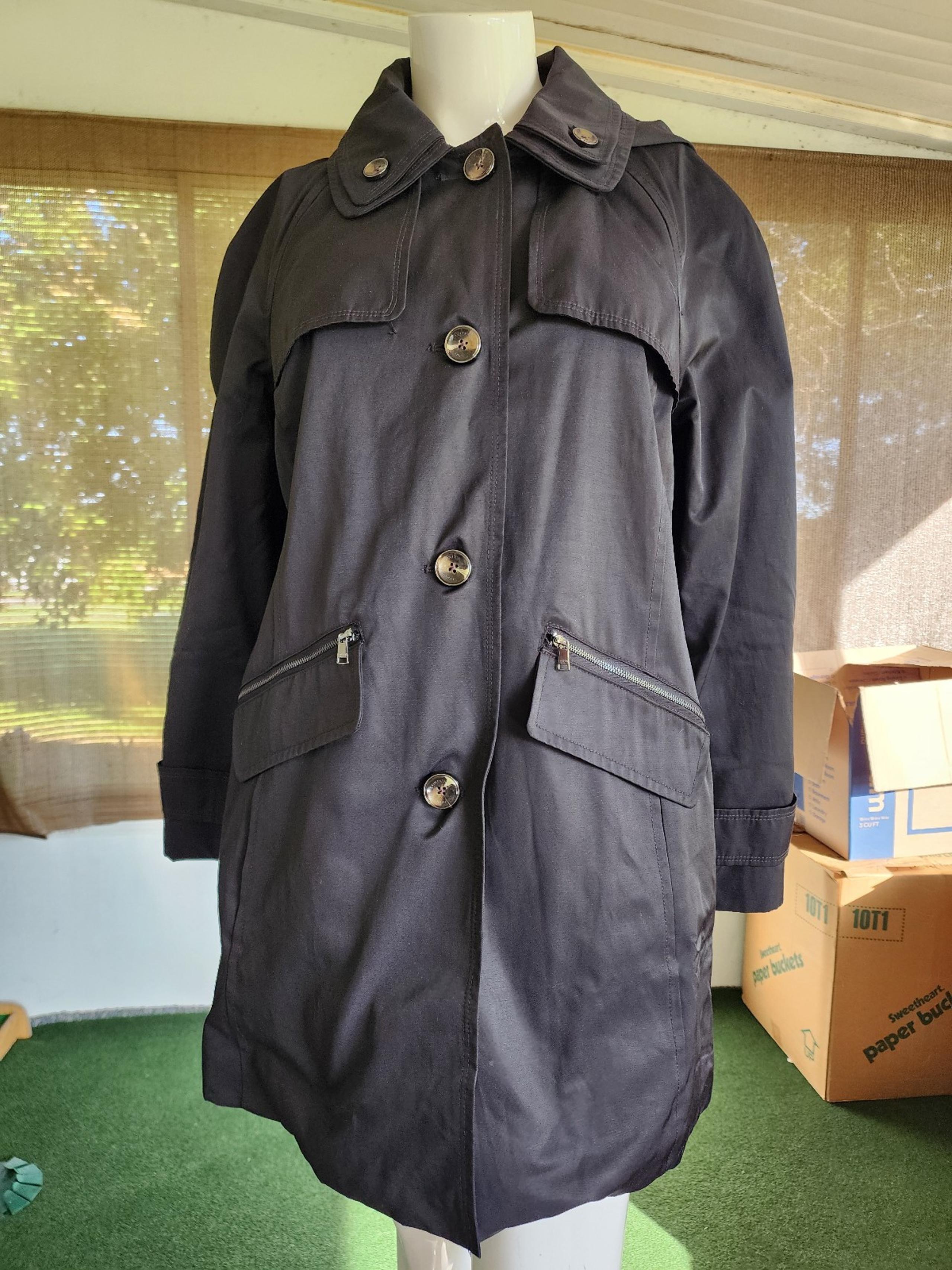 London Fog Black Hooded Rain Coat Size large