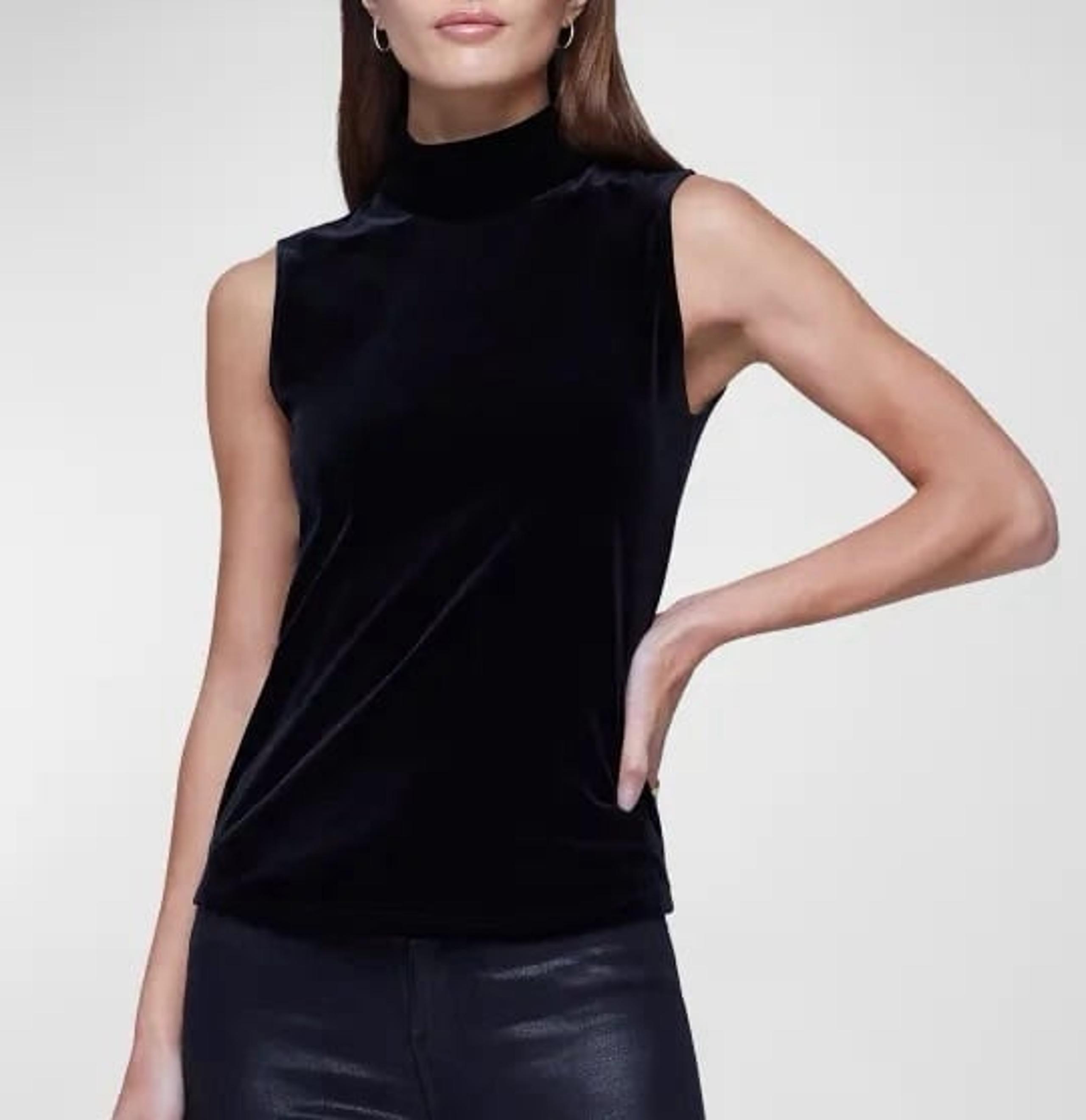 Anne Klein velvet black sleeveless turtleneck top, size M