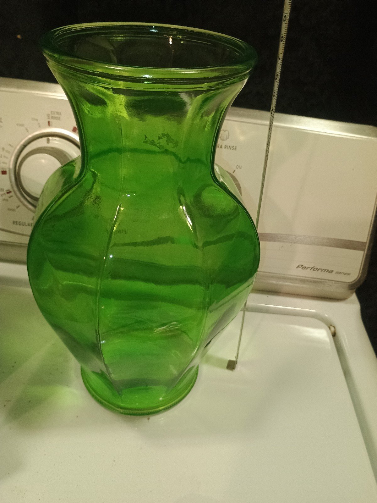Lime Green Glass Octagon Vase. 11 tall x 6½ wide x 4⅝ mouth