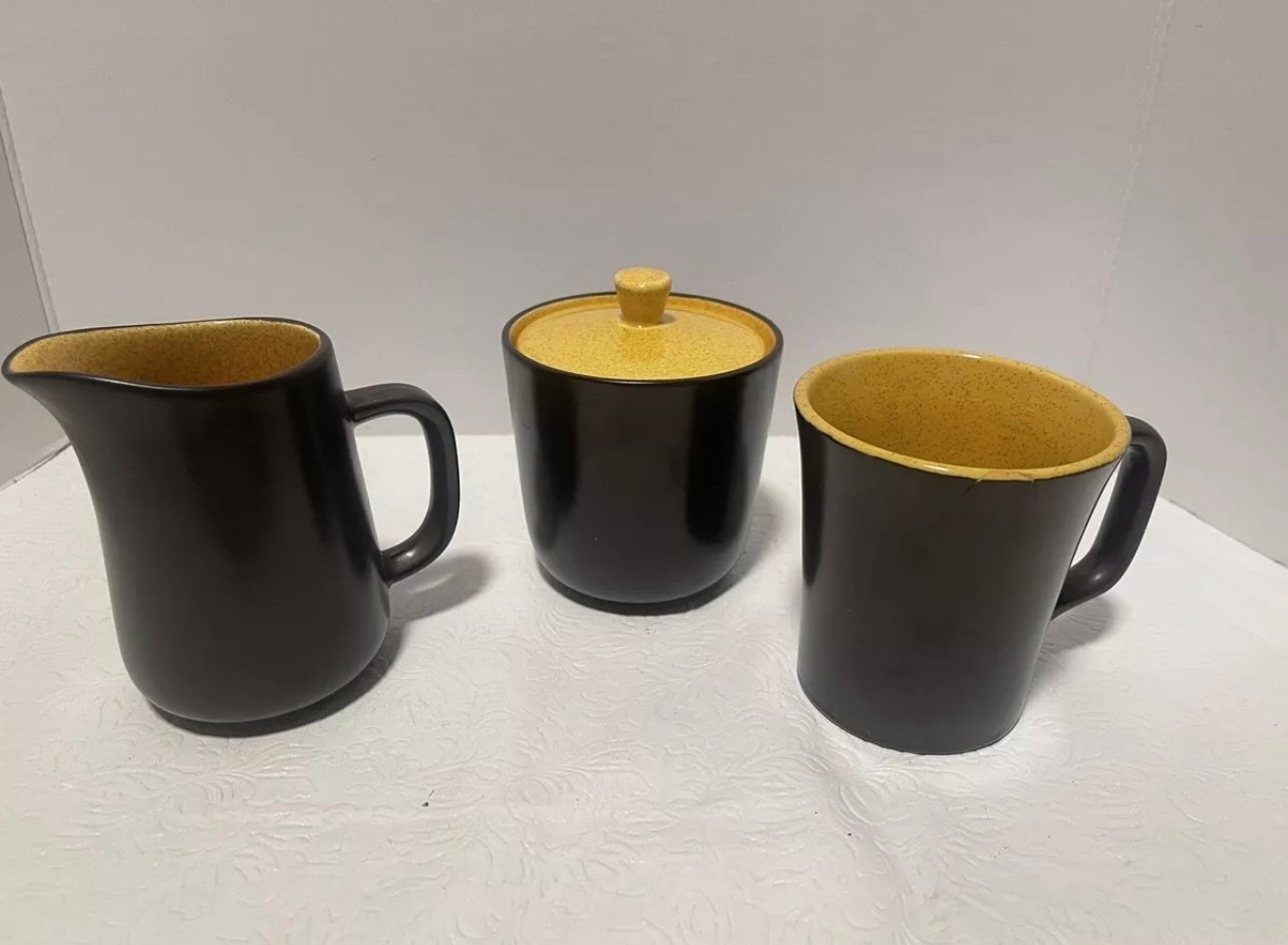 VTG MCM Mikasa Creamer, Sugar Lid, Coffee Set Orange Terra Stone Bonus Cup