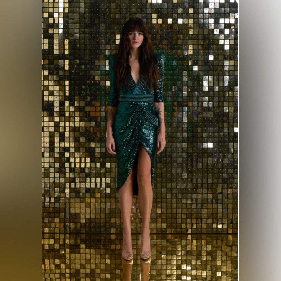 Zhivago NWT Eye of Horus Sequin Dress Women's Size 10 Midi Evening Emerald