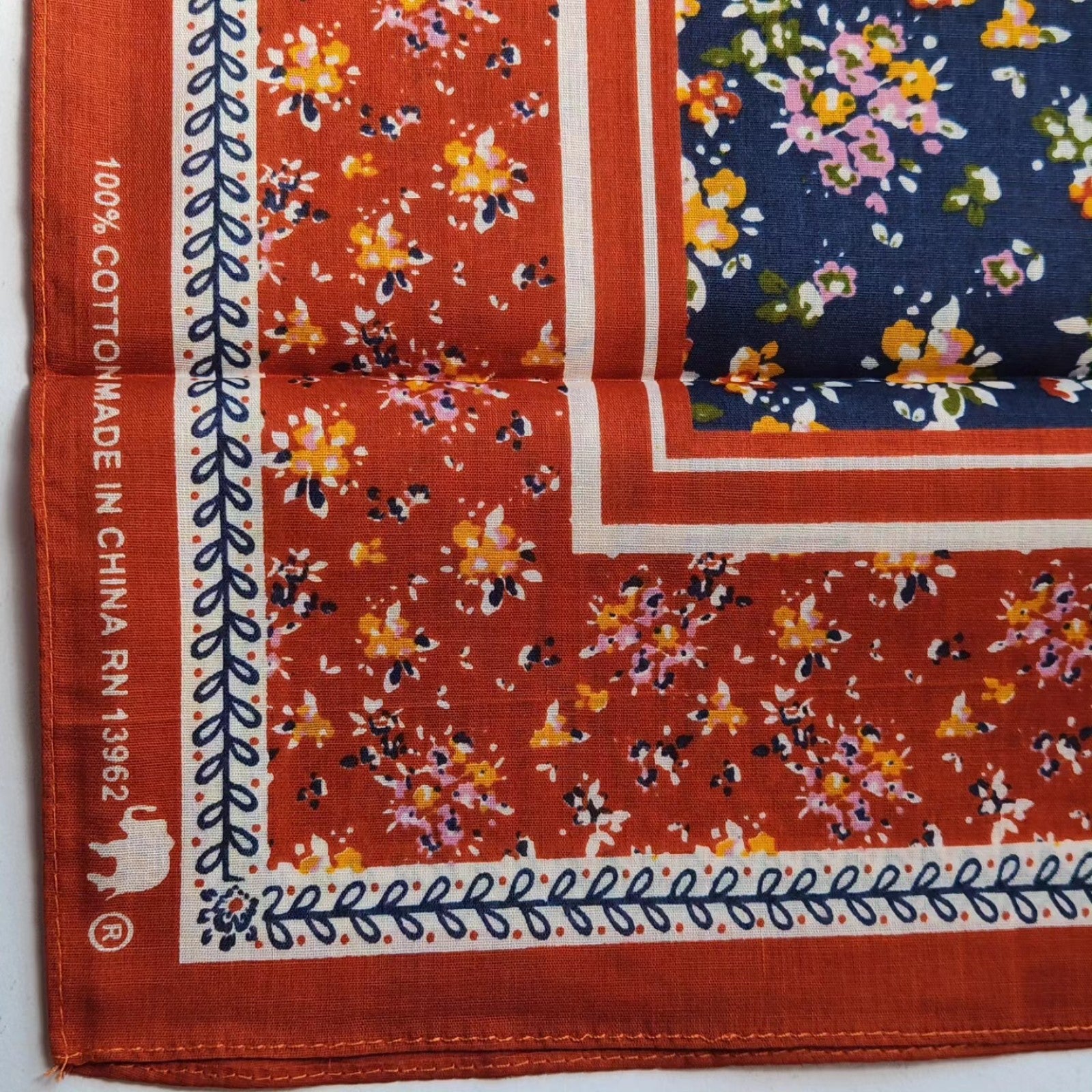 Vintage Folk Art Bandana - orange & blue floral