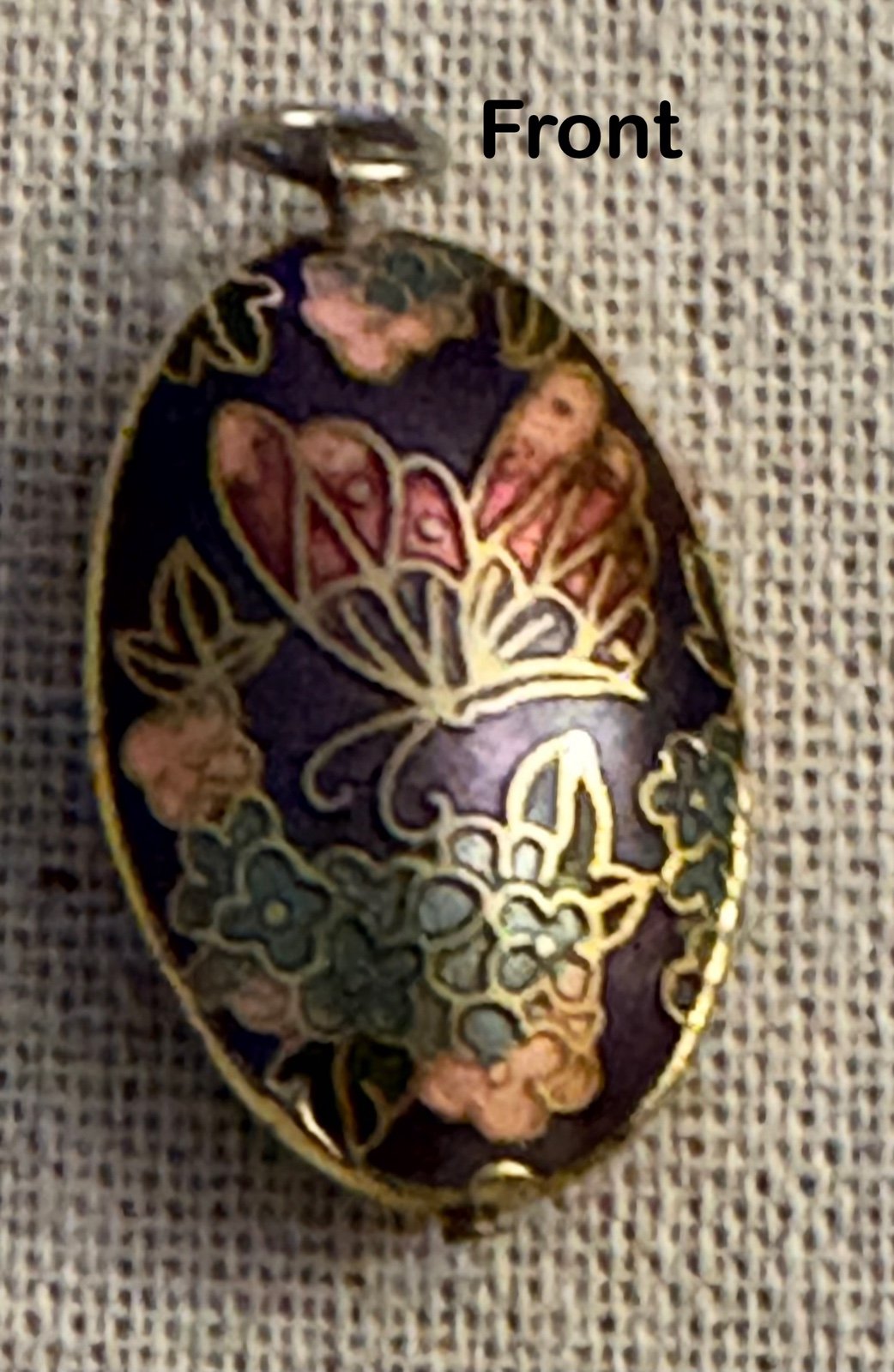 Vintage Cloisonné Floral Butterfly Pendant