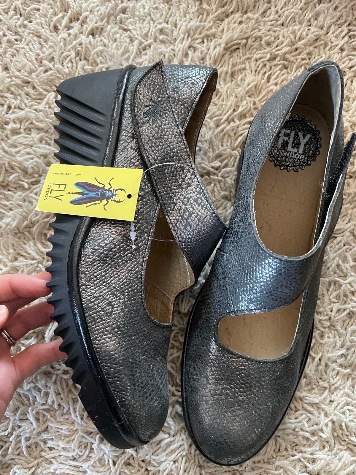 Fly London Leather Lyka Wedge With Strap NWT