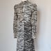 A.L.C Kennedy Animal Print Silk Two-Tone Midi Dress Long Sleeve Black Beige Sz.2