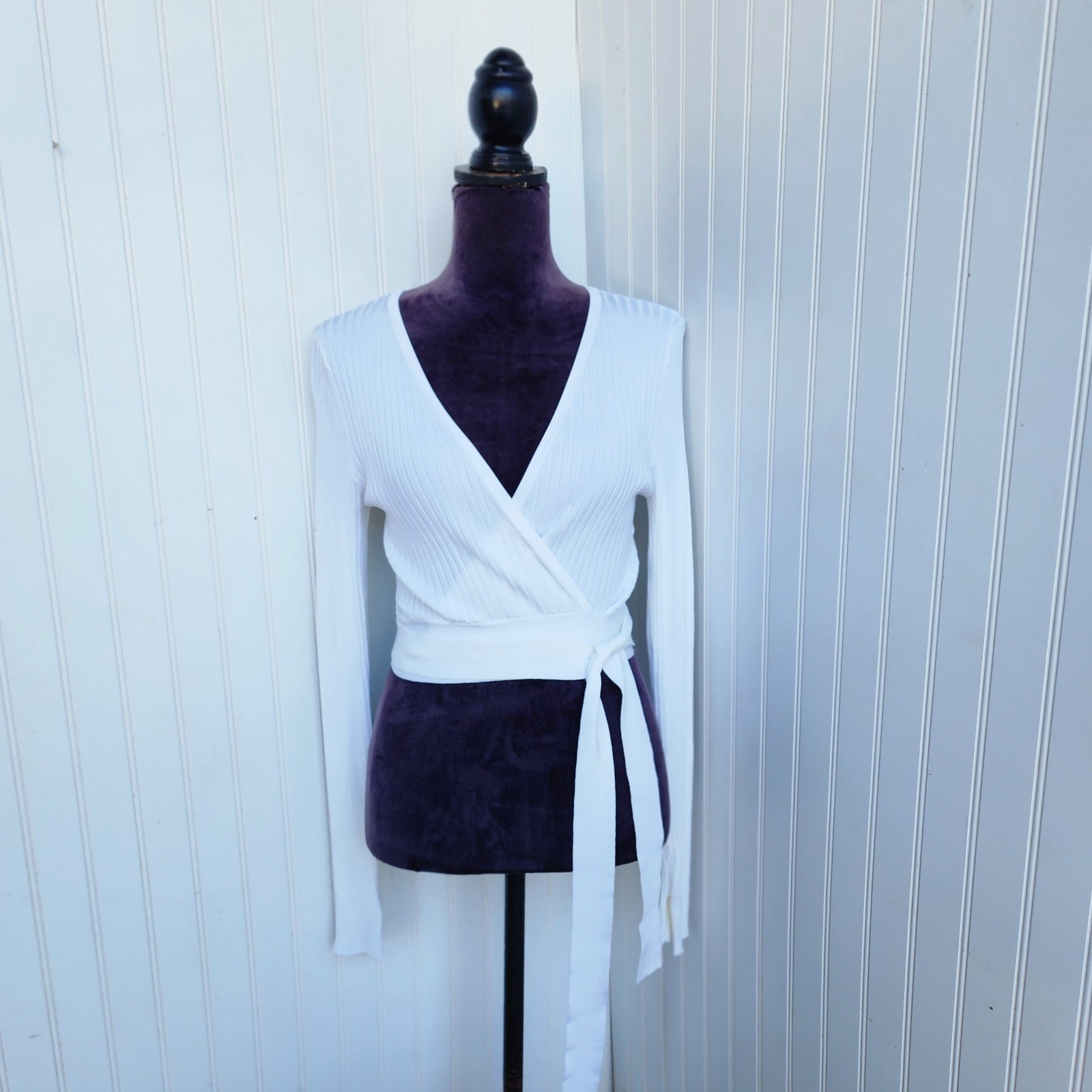 NWT WHBM White House Black Market Ribbed Tie Wrap Shrug Top Knit Stretch M  T15