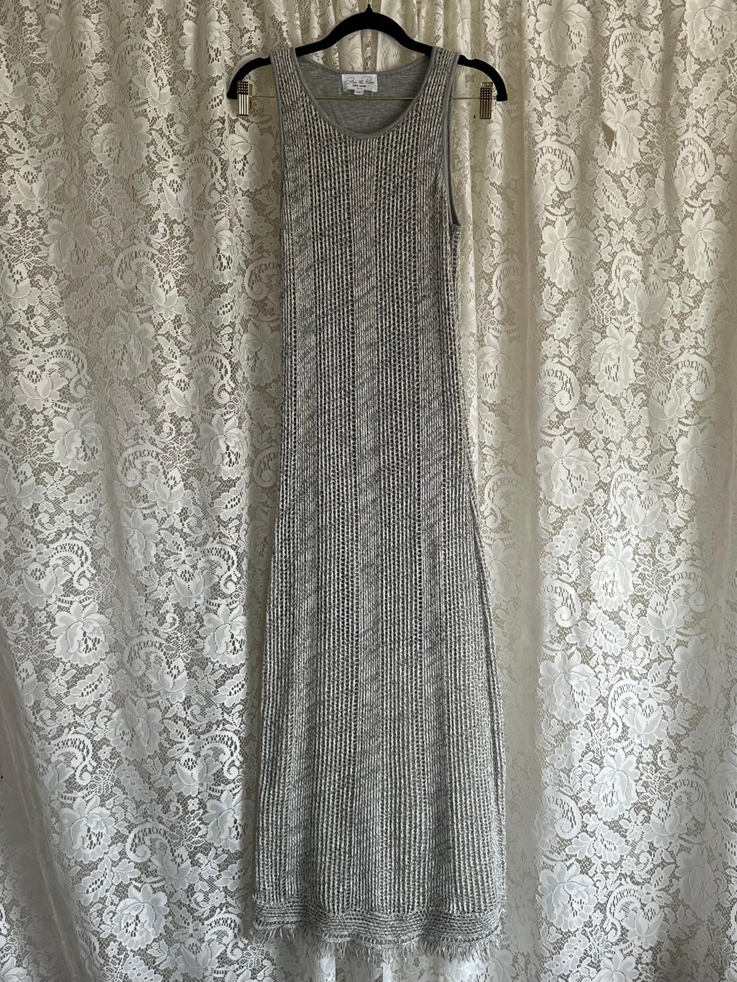Revolve Feel The Piece Terre Jacob’s Grey Crochet Knit Fringe Hem Maxi Dress