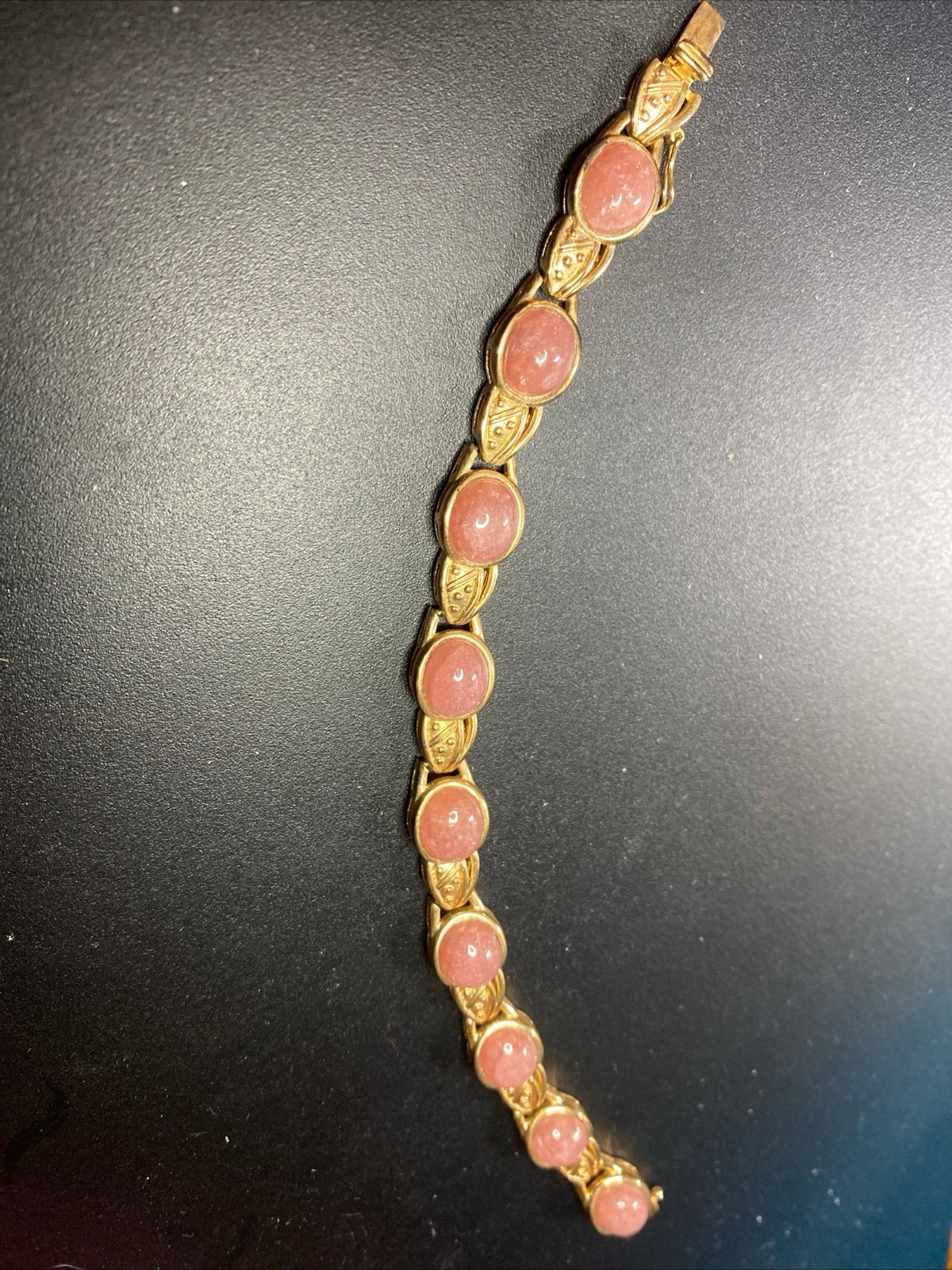 Pink Tourmaline Cabochon Yellow Gold On Sterling Silver Tennis Bracelet