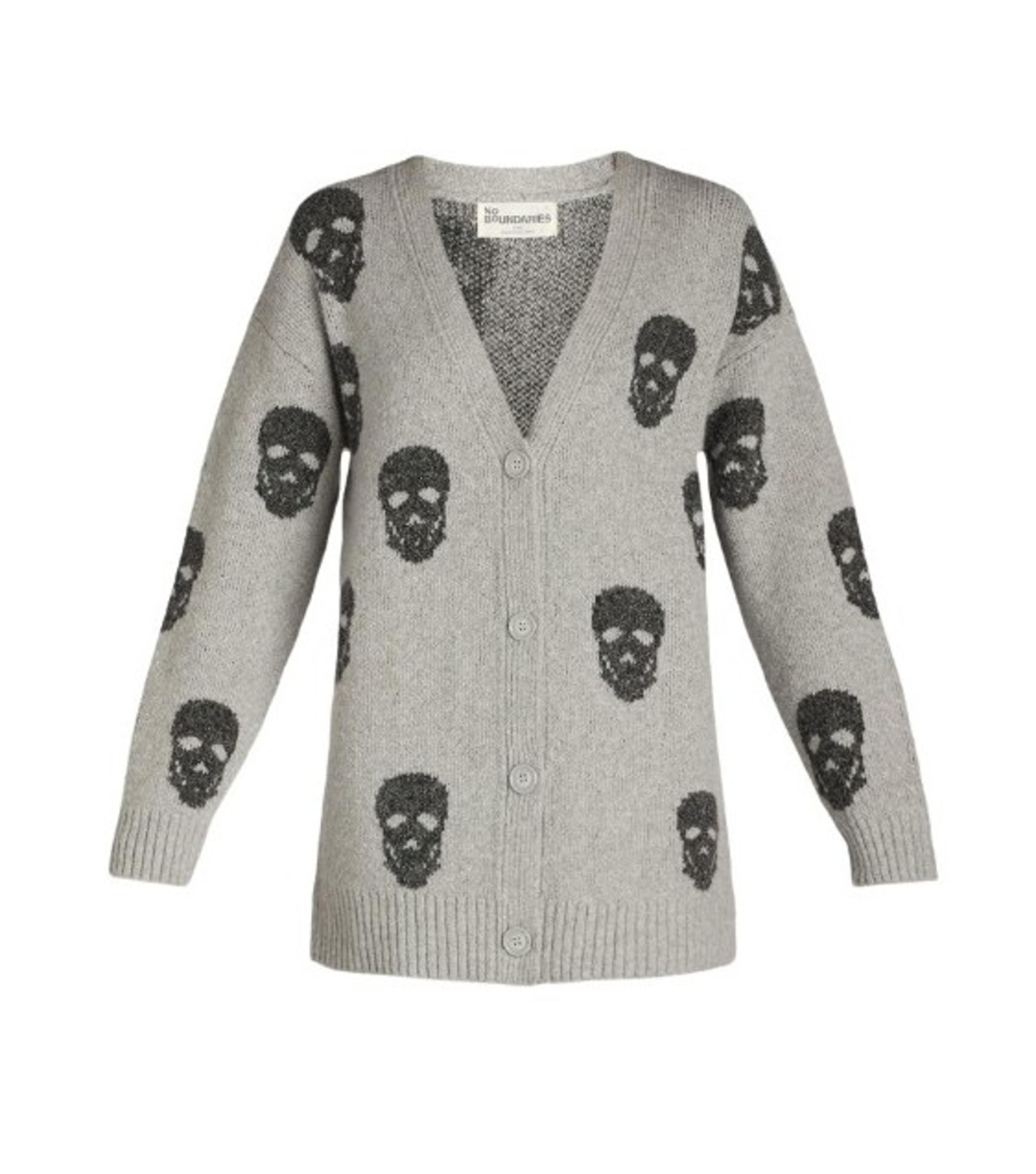 NEW NWT No Boundaries Gray Skull Cardigan Sweater MEDIUM