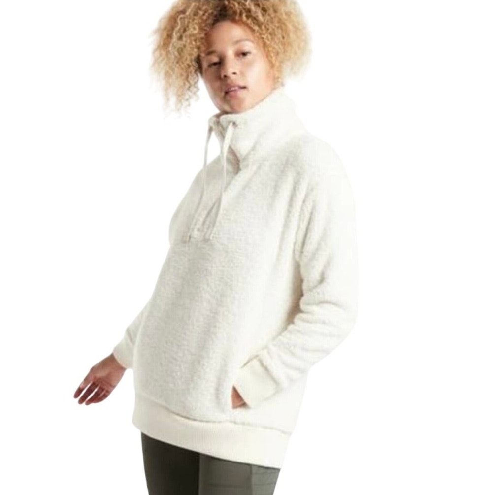 Athleta Women XS Talus Sherpa Half Zip Pullover Sweatshirt Teddy Jacket White