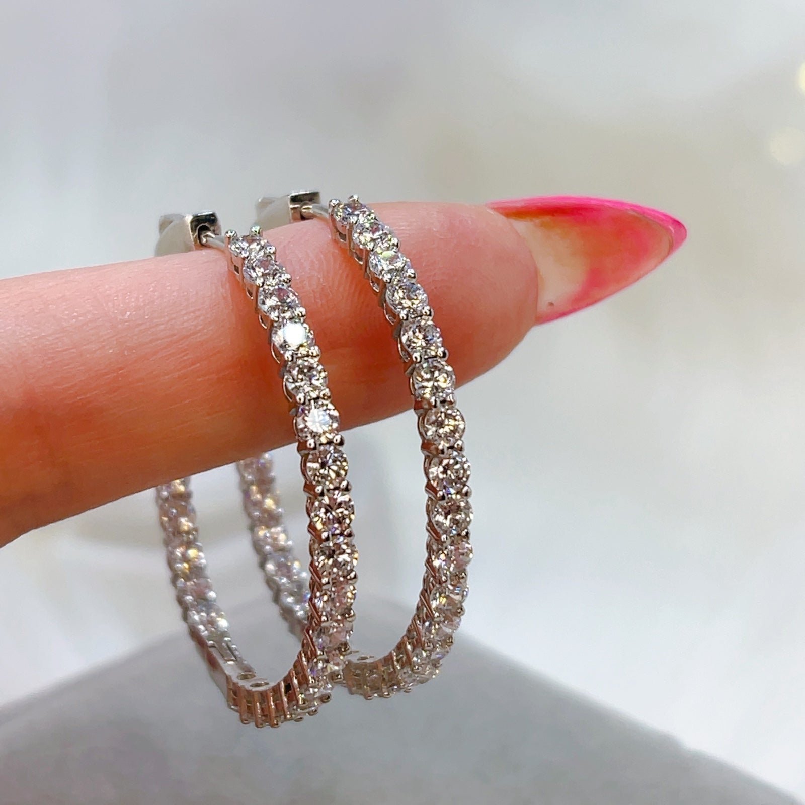 6 CT hoop earrings diamond In and Out hoops 14k white gold