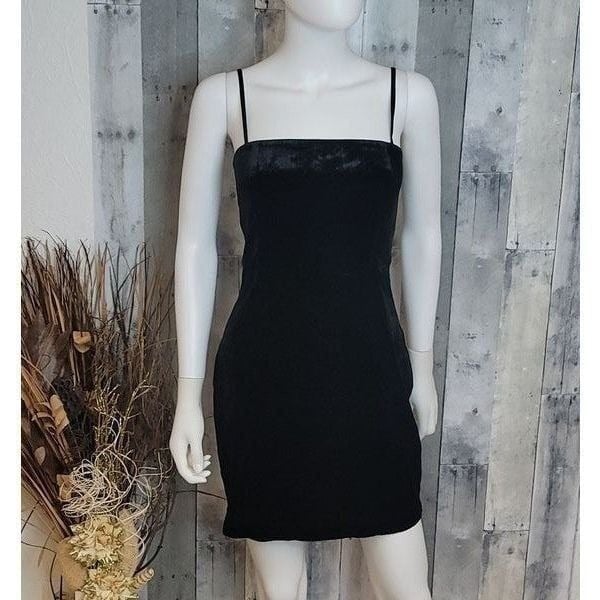 L'AGENCE Velvet Spaghetti Strap Mini Black Dress
