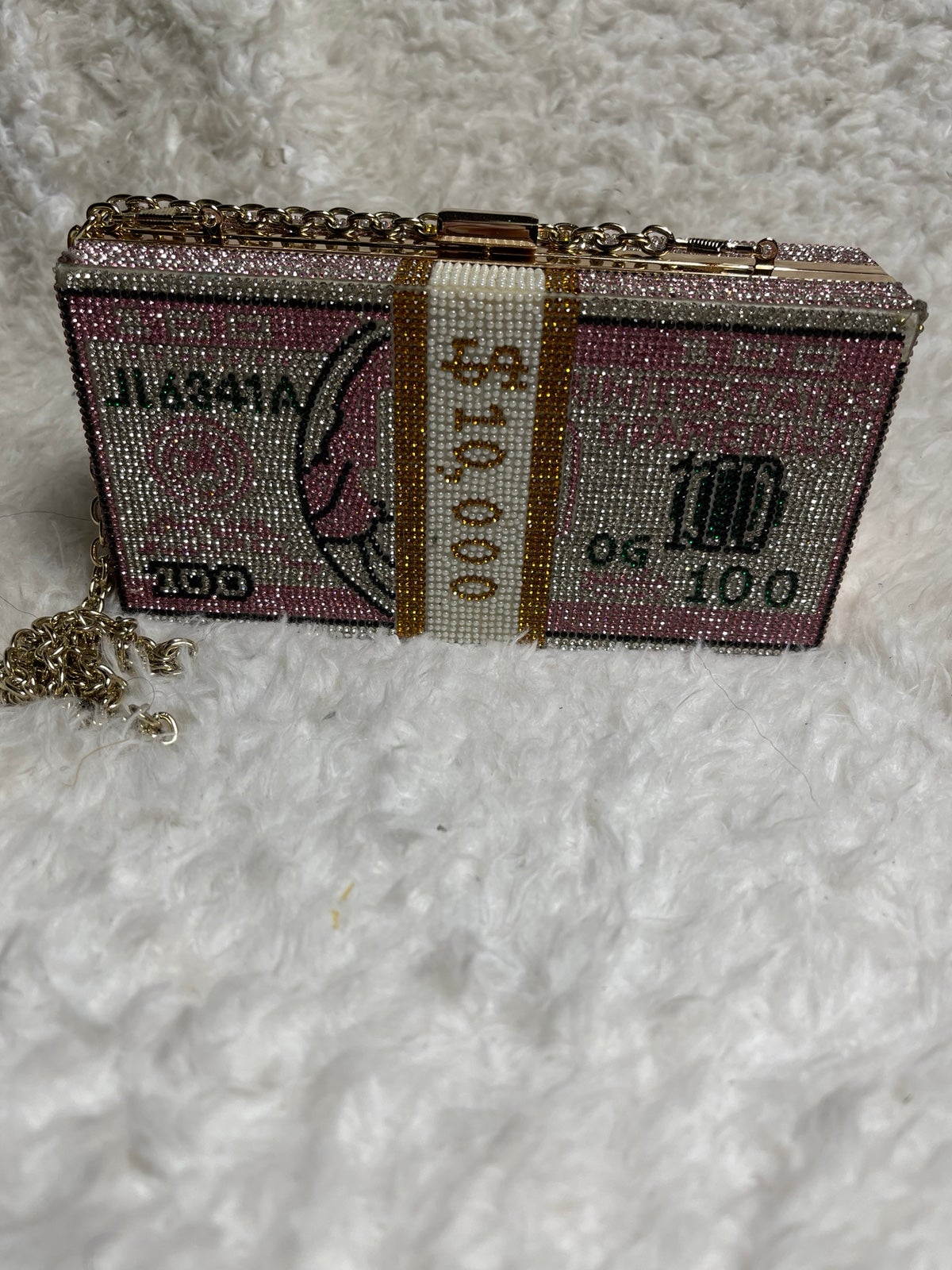 DM Dexmay money clutch crystal and beads multi color with rose gold frame.snap t