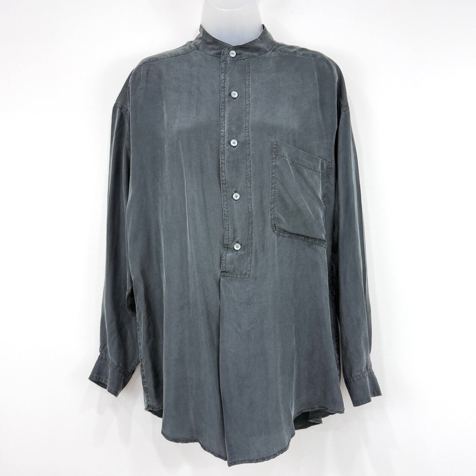 Structure Top Women's S Gray VTG 90s Y2K 100% Silk Popover Minimalist Oversized