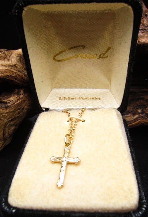 14k Solid Yellow Gold Chain Necklace w/ Cross Pendant in Gift Box