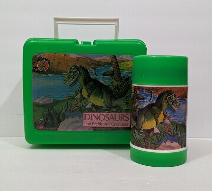 Vintage Dinosaurs and Prehistoric Creatures Kmart Plastic Lunchbox and Thermos