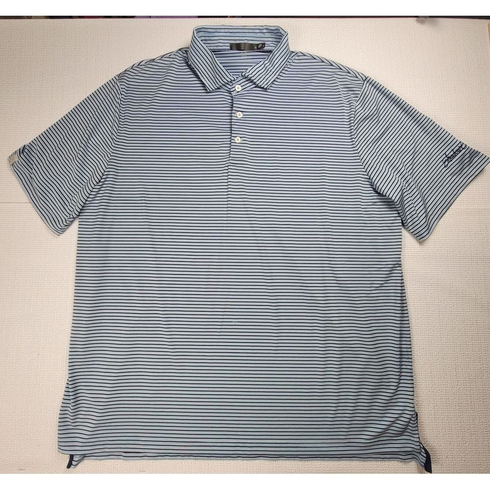 RLX Ralph Lauren Performance Short Sleeve Polo Blue Stripe Sz Large Logo