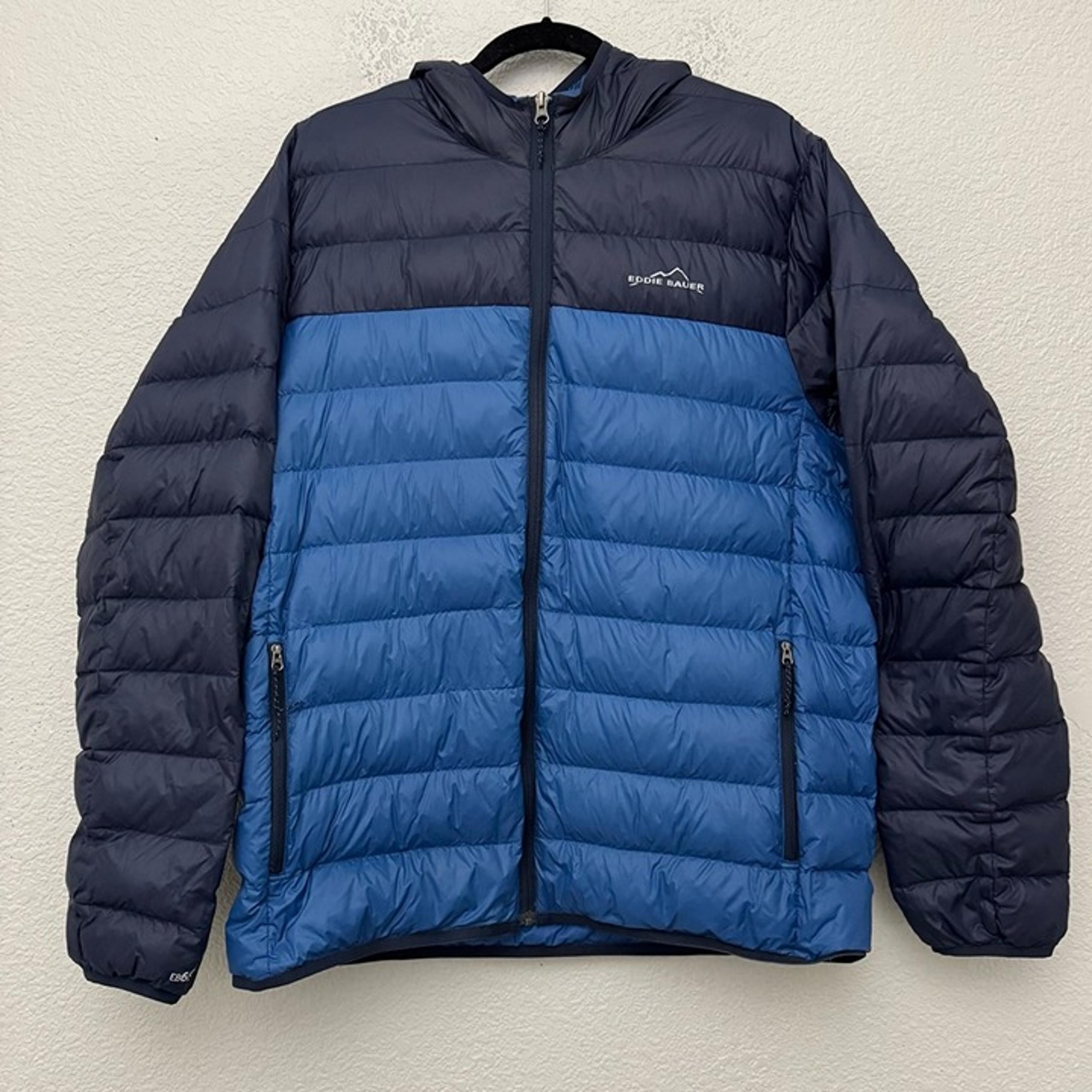 Eddie Bauer Down Filled Lightweight Hooded Puffer Jacket Blue Men's Size Large