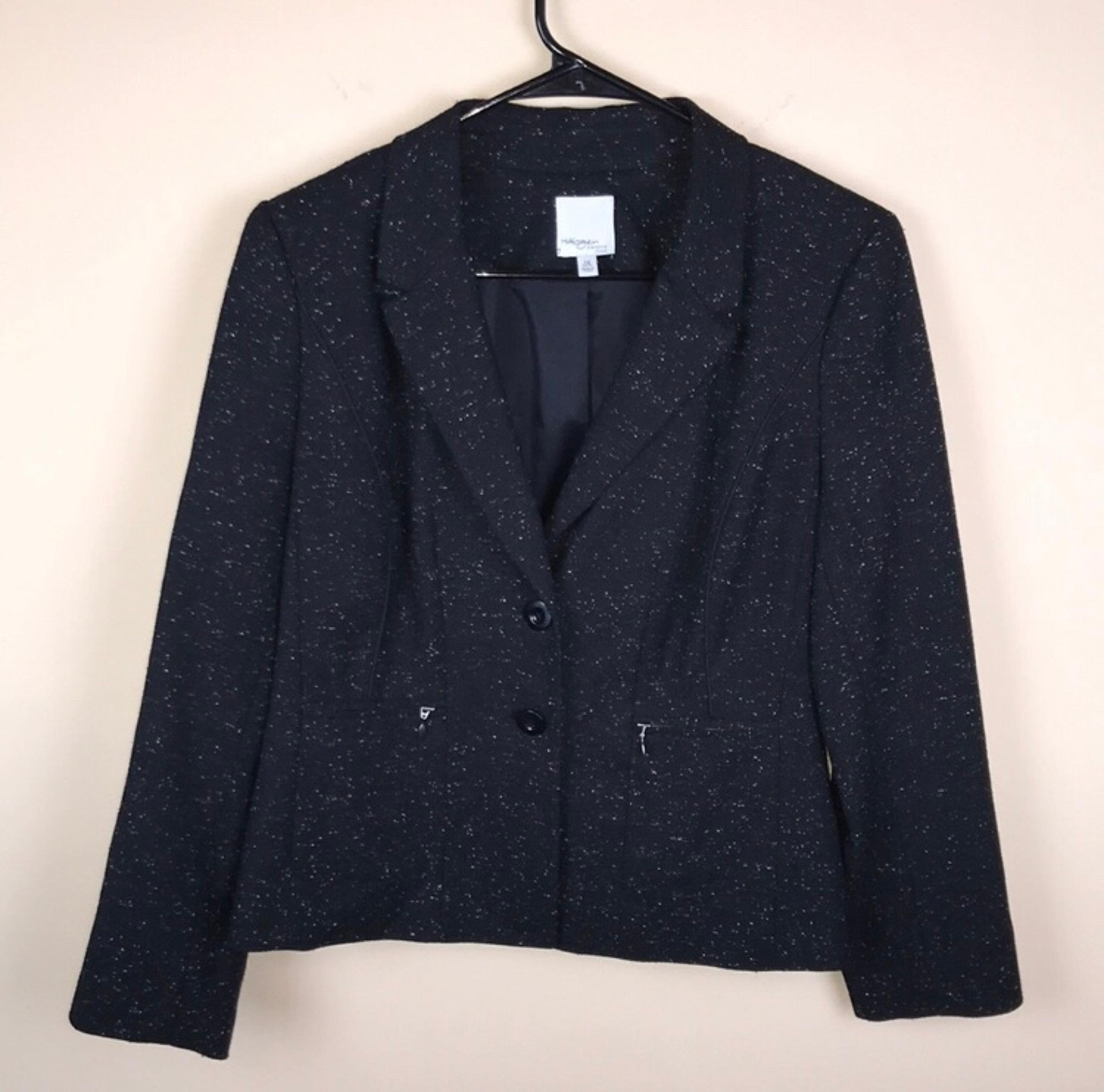 Halogen for Petite Focus Women’s Wool Silk Blend Black Speckled 2-Button Blazer