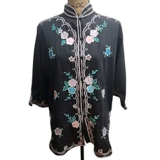 Caro of Honolulu by Caromat Womens Size M Vintage Embroidered Top Black