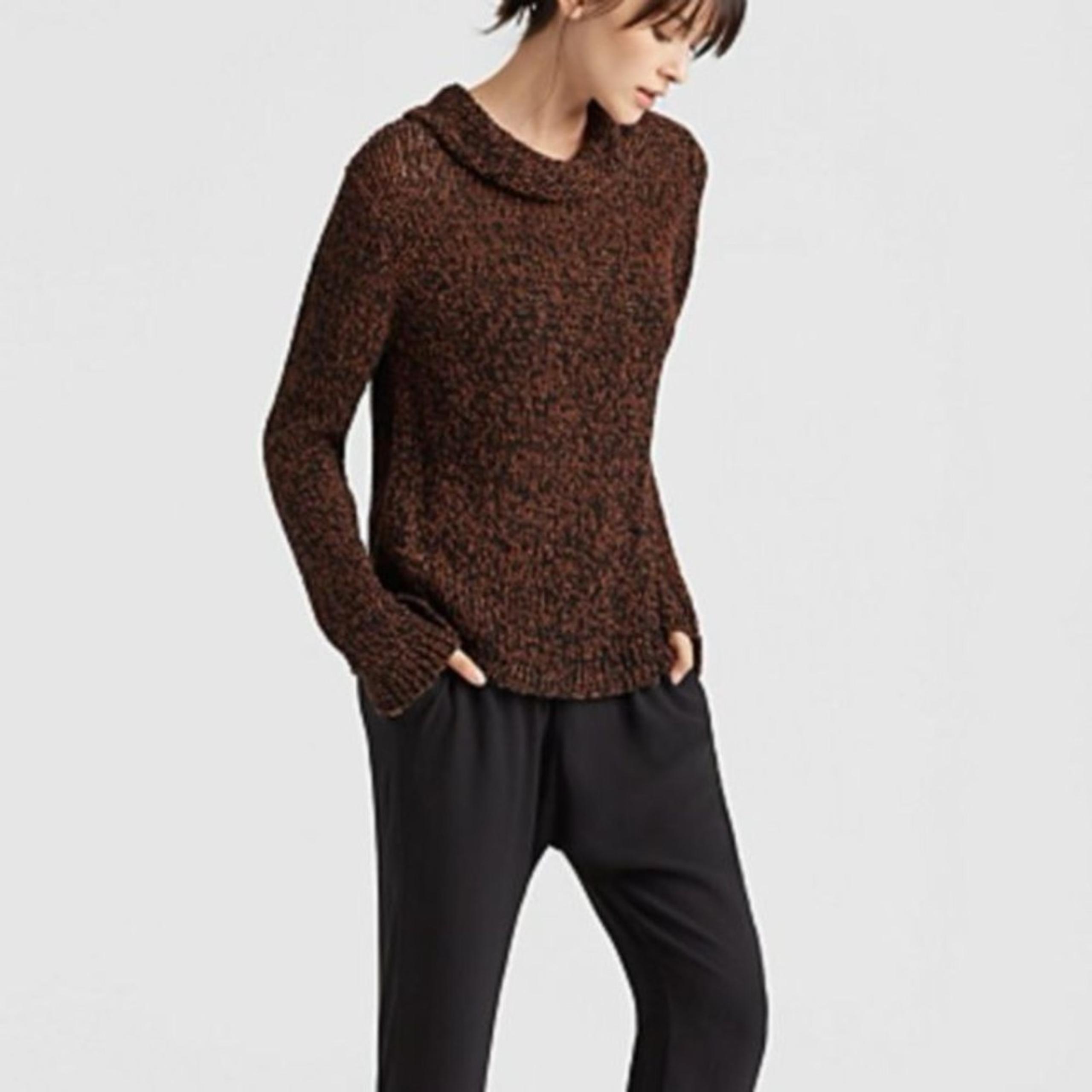 Eileen Fisher Marled Nutmeg Organic Cotton Knit Sweater Small