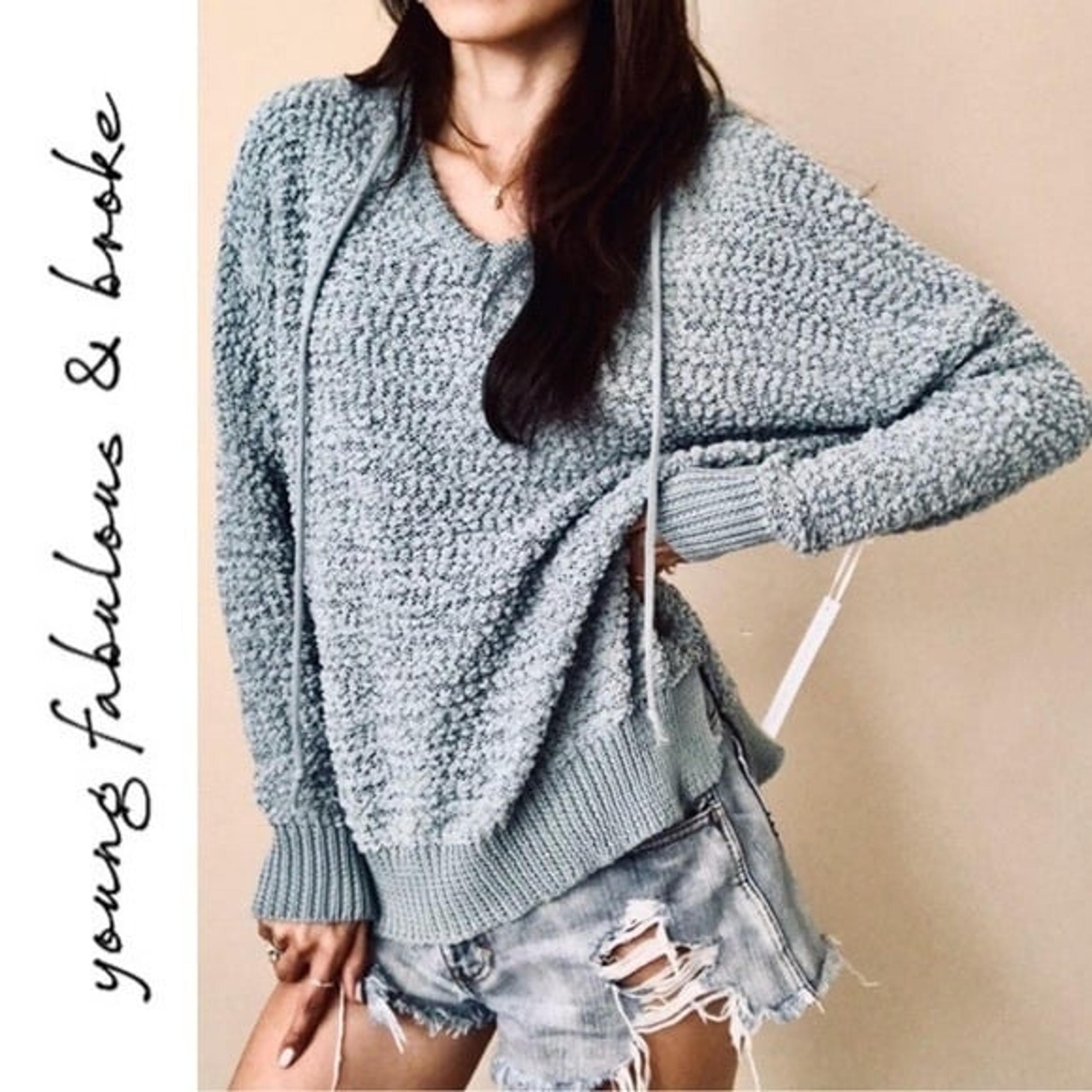 Young Fabulous & Broke Hooded Popcorn Knit Sweater Medium/Large Seafoam