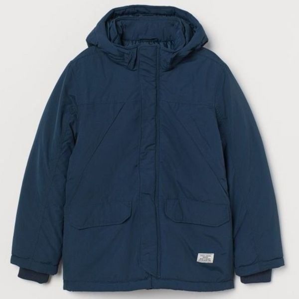 H&M Boys Navy Blue Hooded Padded Parka Size 18