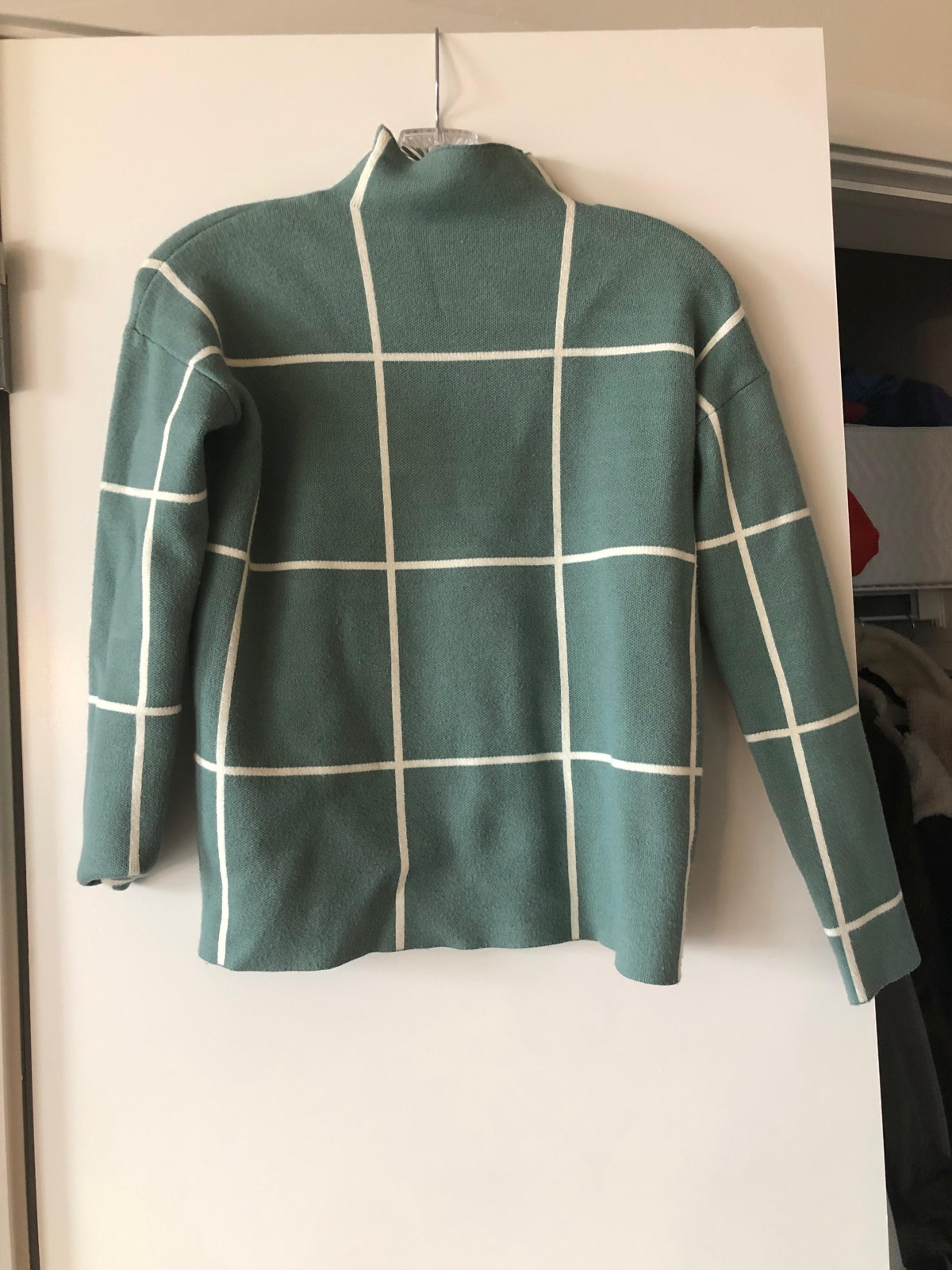 Women’s Cynthia Rowley Green Mock Neck Windowpane Sweater Size XS