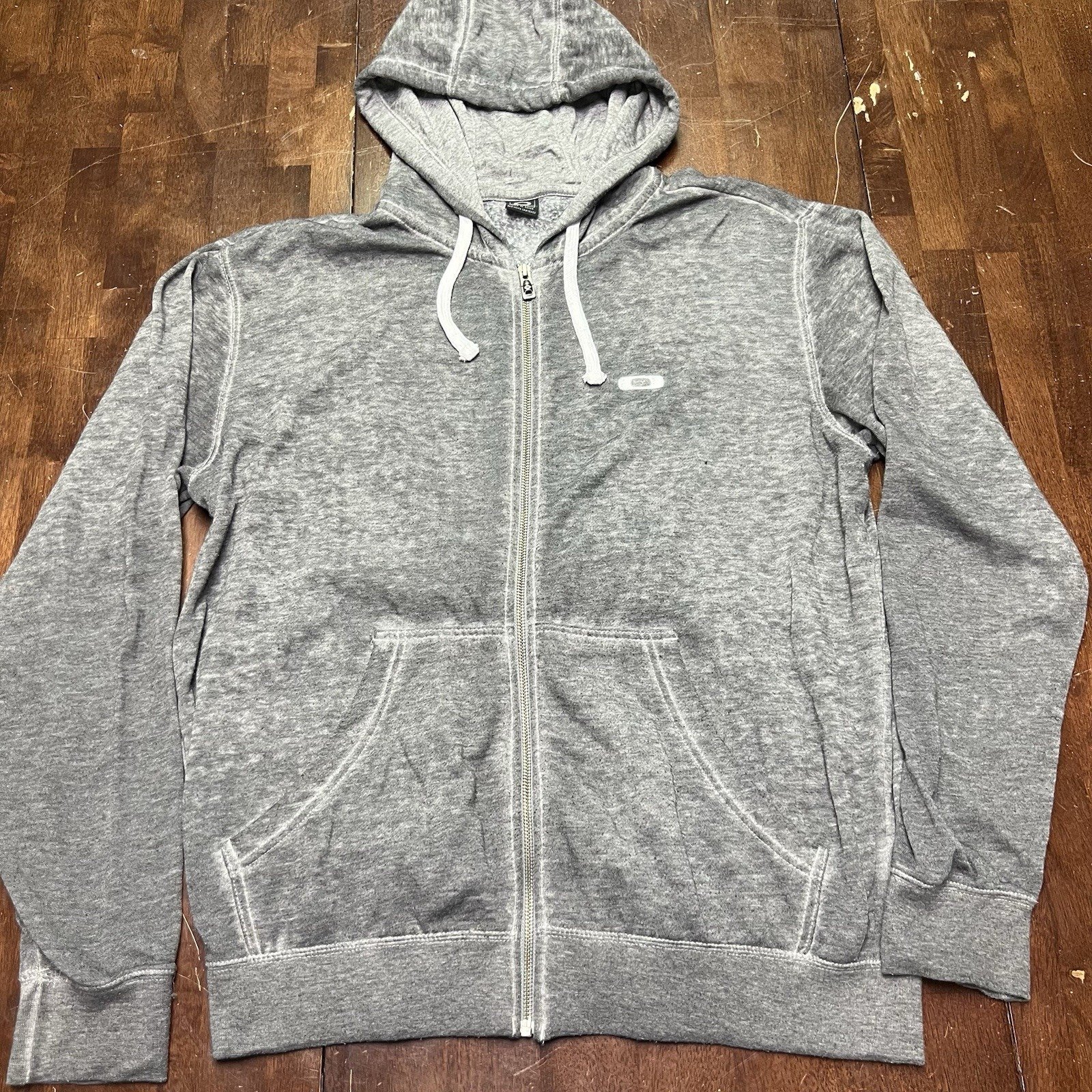 VTG Oakley Long Sleeve Hoodie Sweatshirt Full Zip Gray Surf Skate Men's Medium