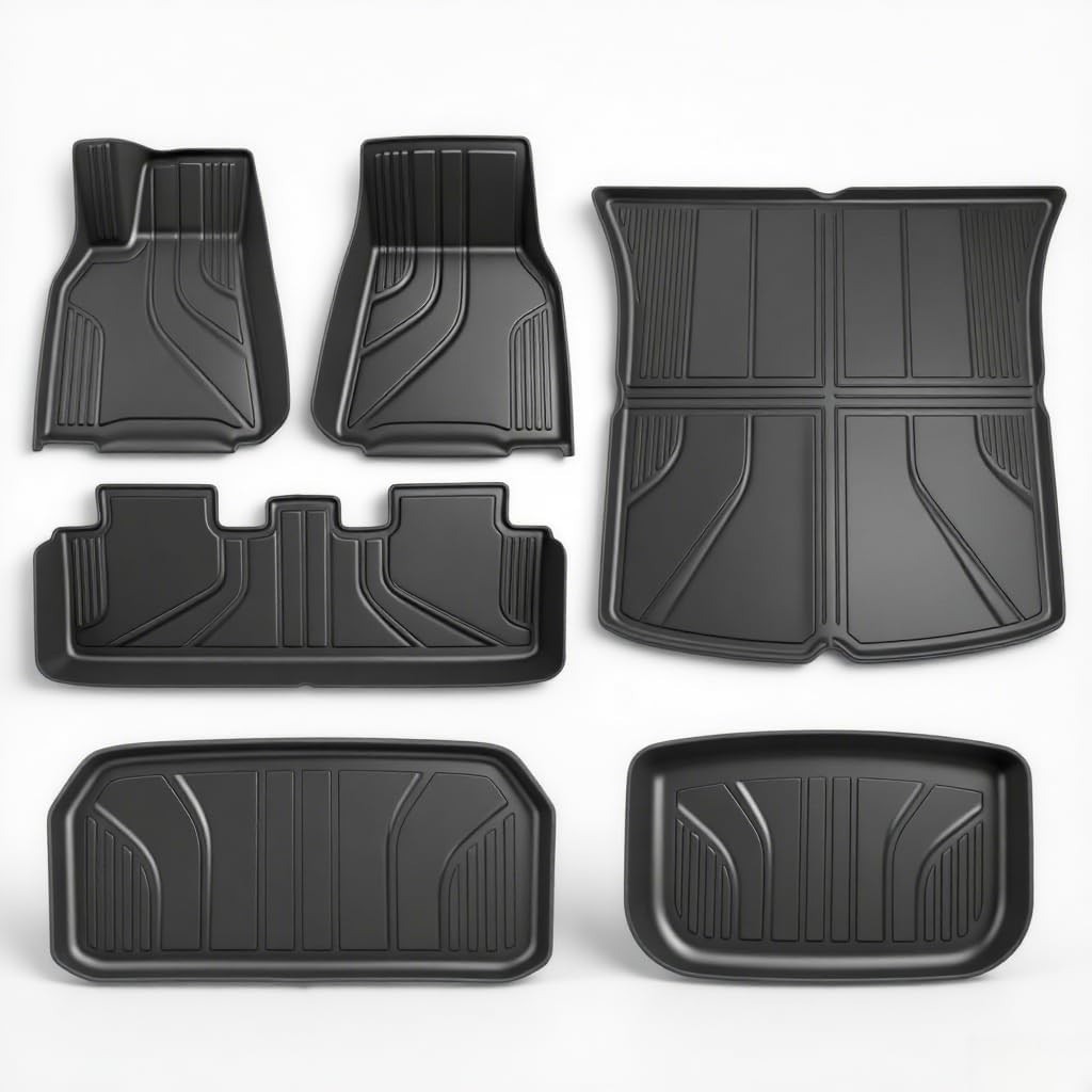SUPER LINER Floor Mats 6Pc Set Tesla Model 3 Highland 2024-2026 All Weather TPE